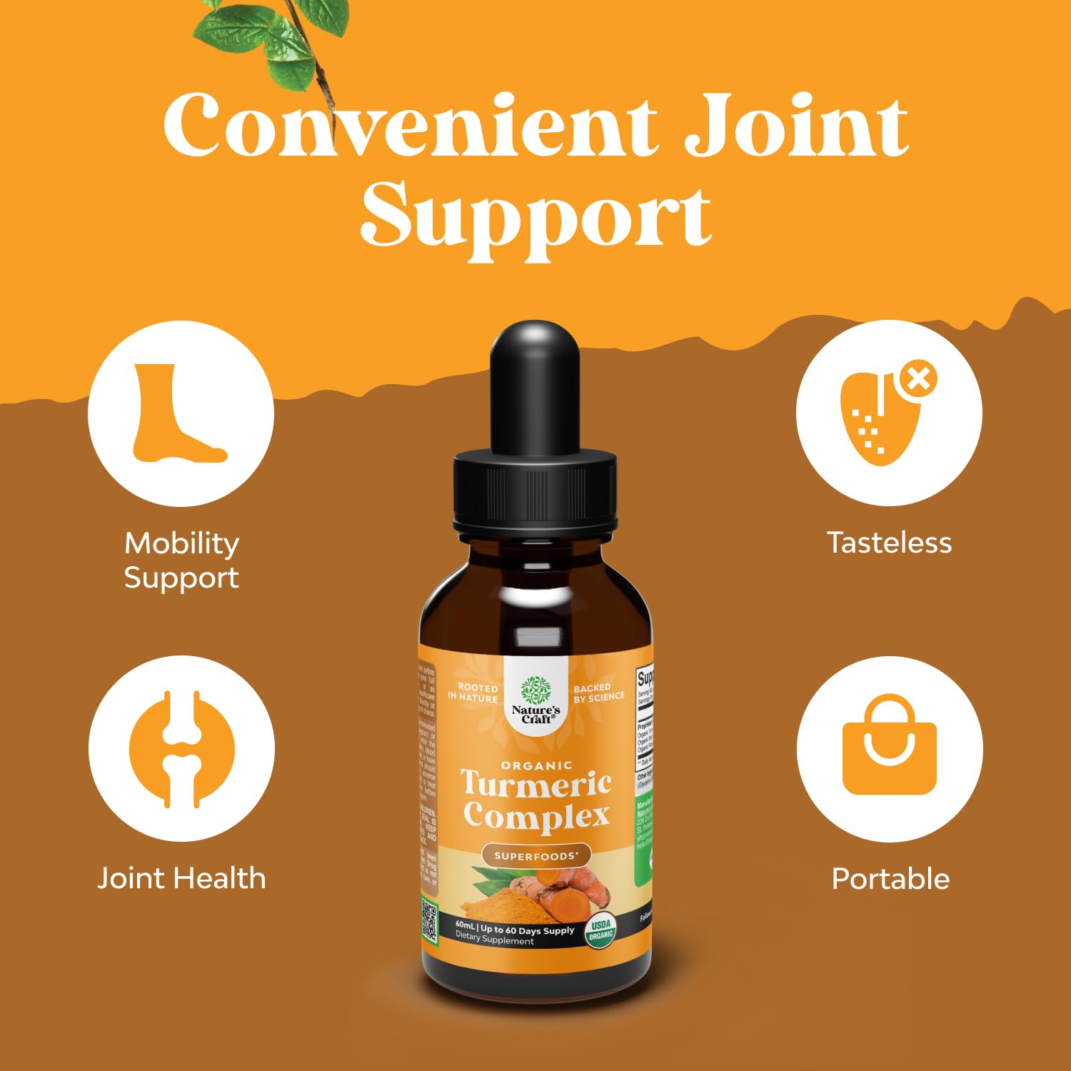 Natures Craft Turmeric Drops: raíz de cúrcuma orgánica para sabor terroso.