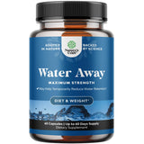 Water Away de Natures Craft: botella con etiqueta visible, apoyo suave para retención de líquidos.