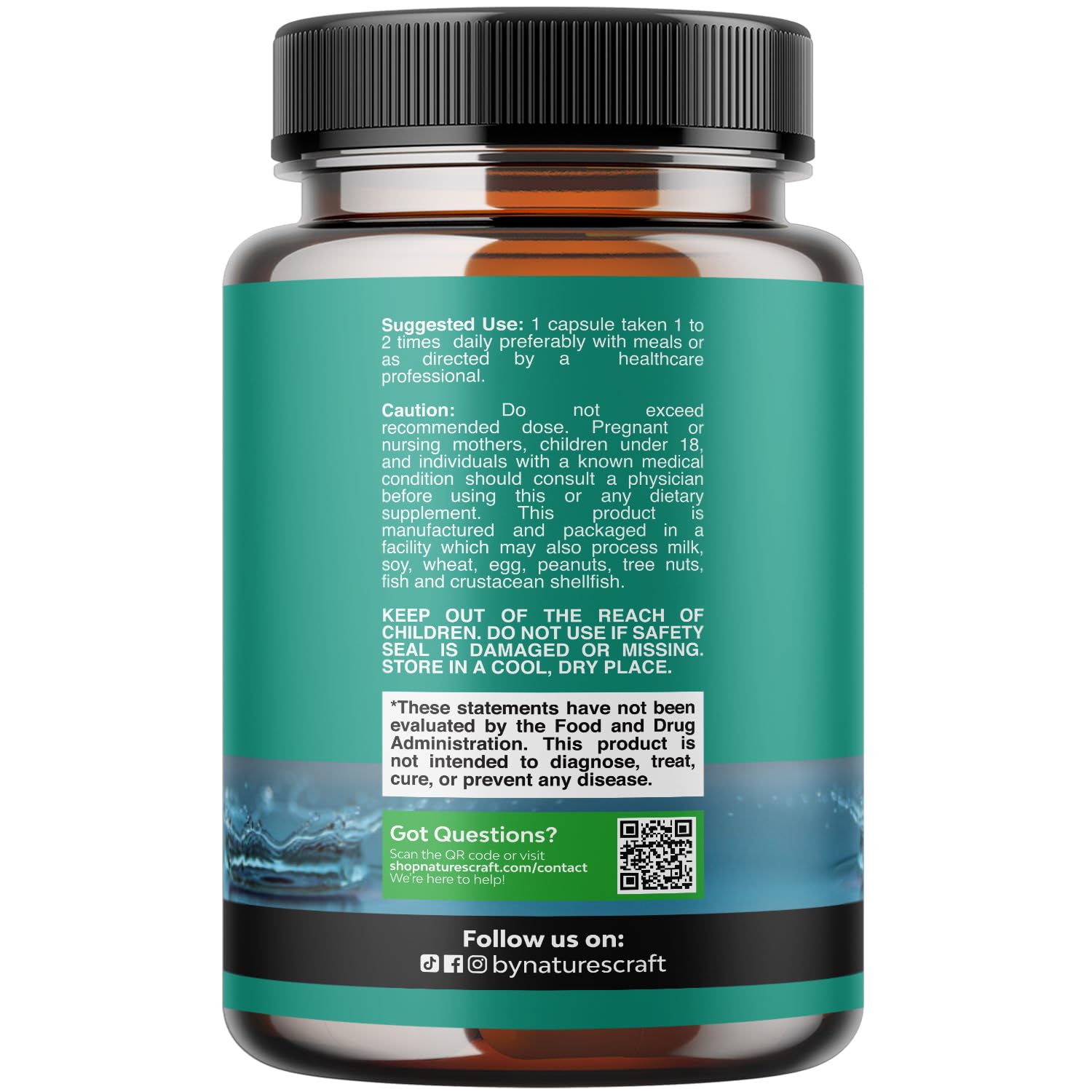 Natures Craft Water Away, etiqueta detallada con ingredientes naturales para balance de líquidos