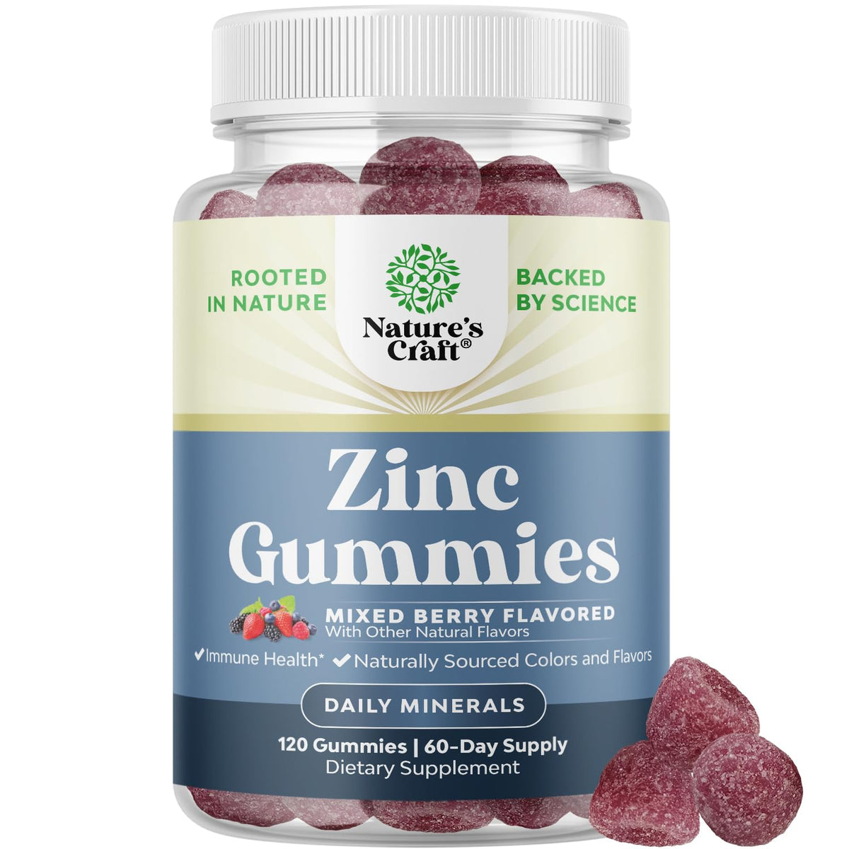 Gominolas de zinc de Natures Craft en frasco; energía diaria para adultos