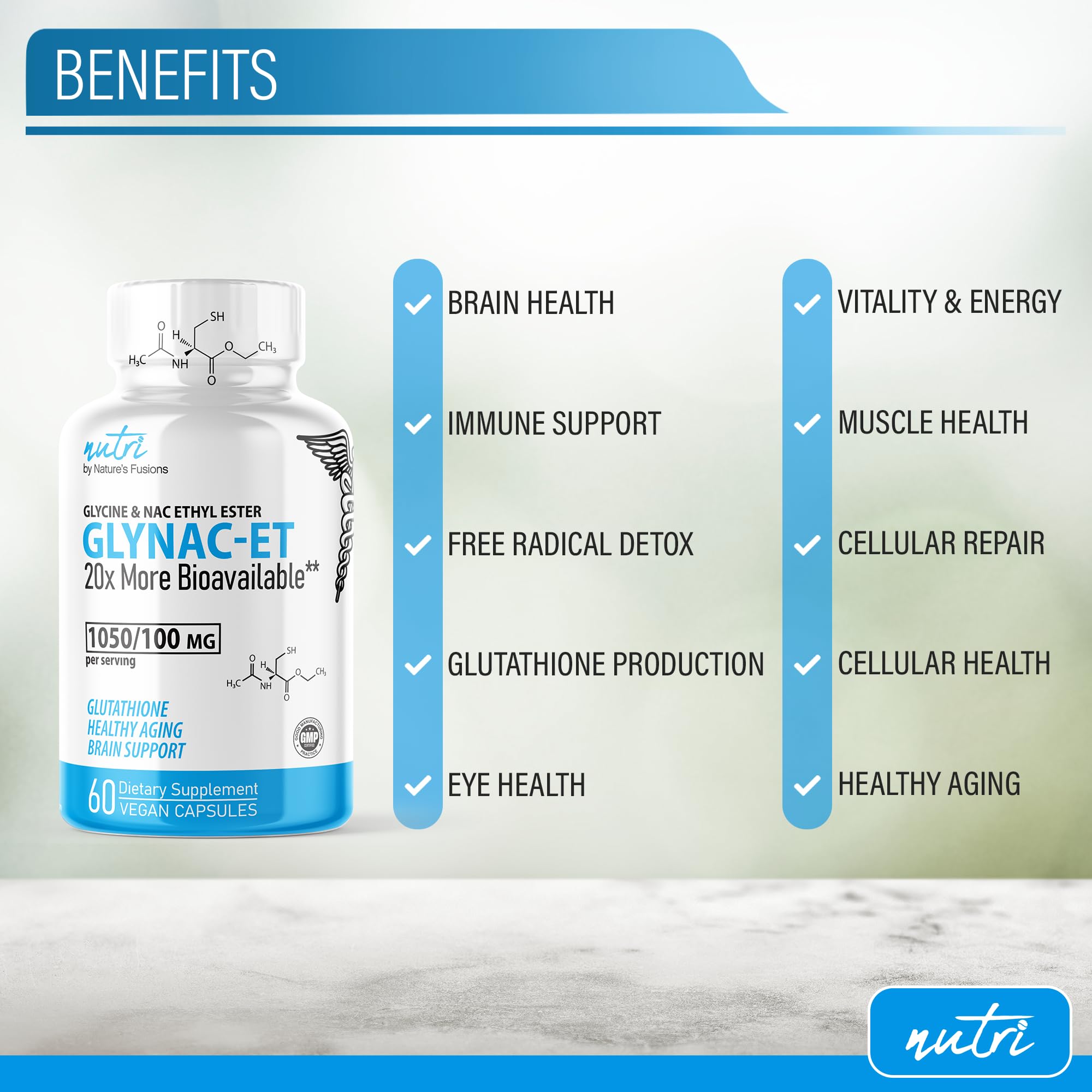 Nature's Fusions GlyNAC-ET glicina como cofactor de antioxidantes