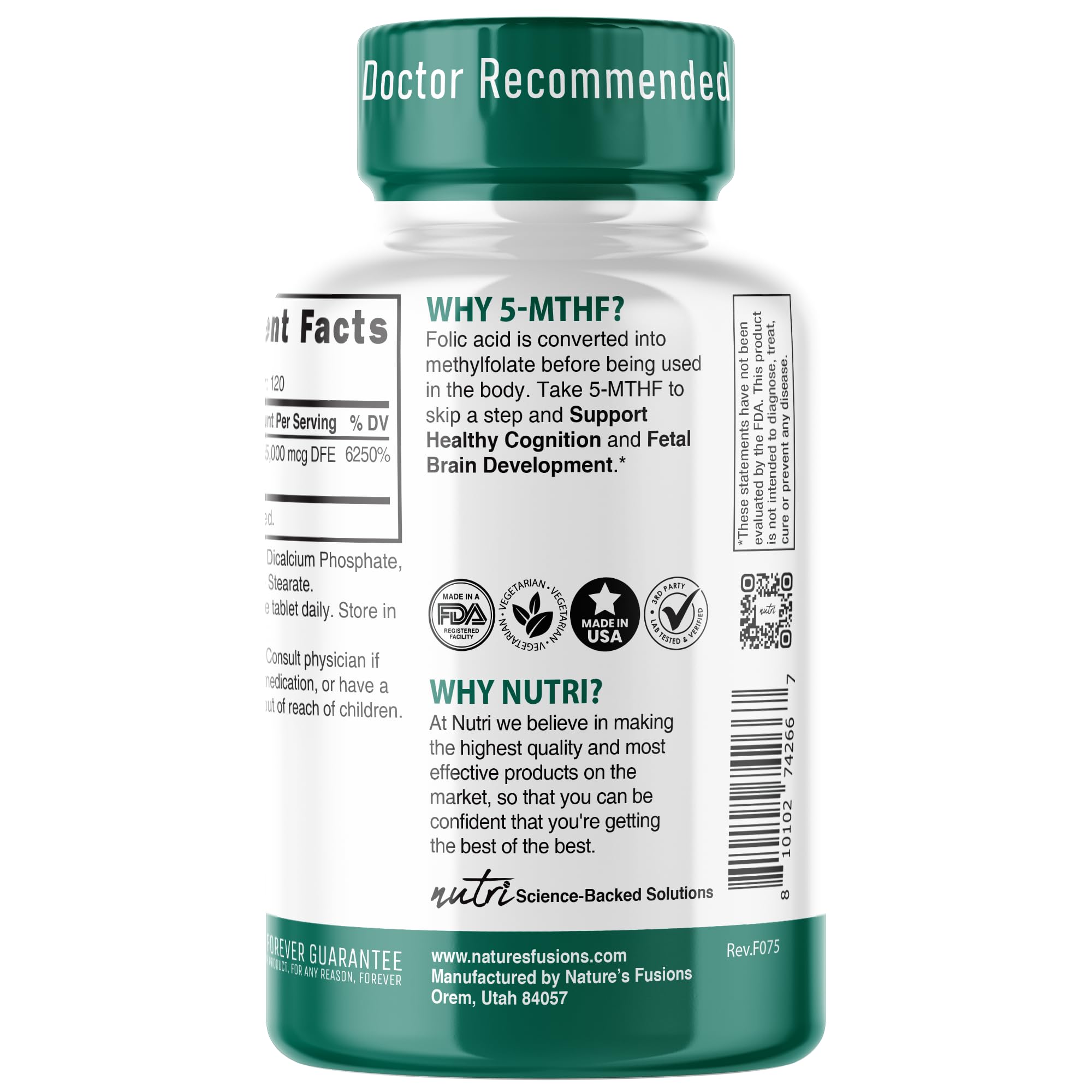 Nature's Fusions Nutri 5-MTHF forma bioactiva para mejor absorción