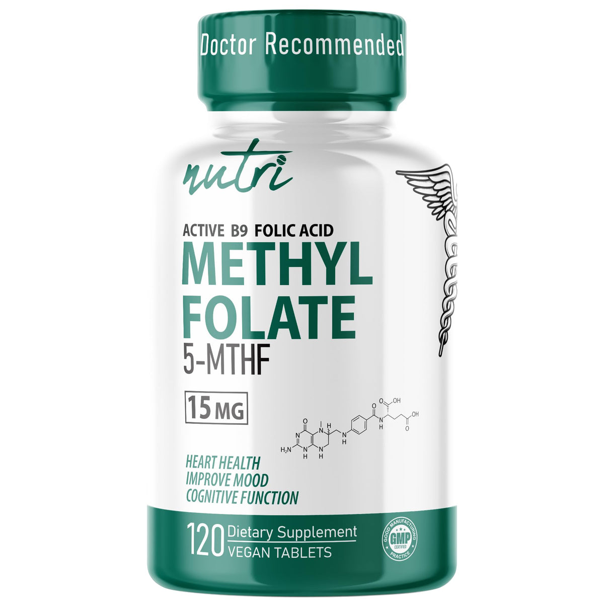 Nature's Fusions Nutri 5-MTHF envase con cápsulas para uso diario y fácil manejo
