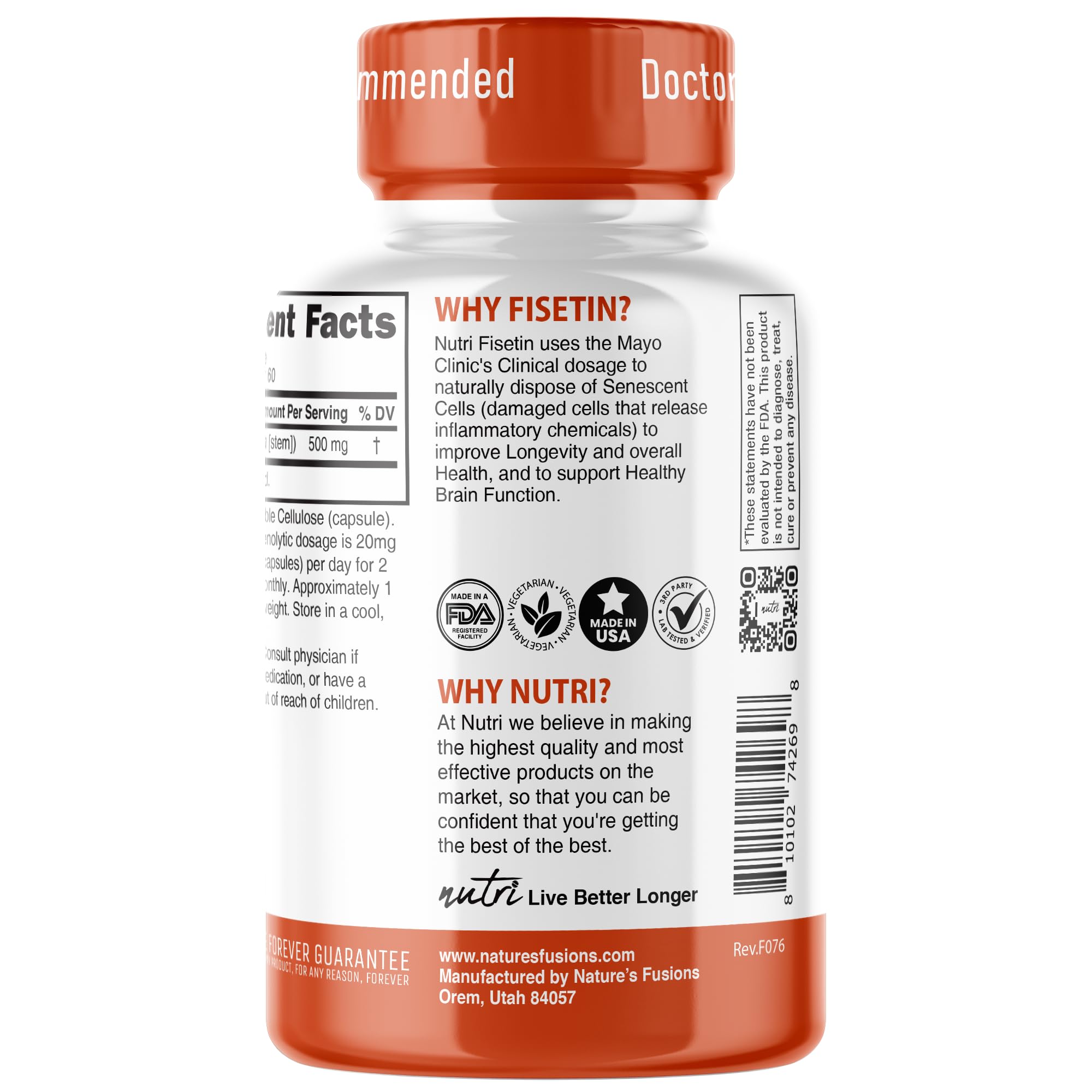 Nature's Fusions Nutri Fisetin, ingredientes naturales, fuente de flavonoides para apoyo general.