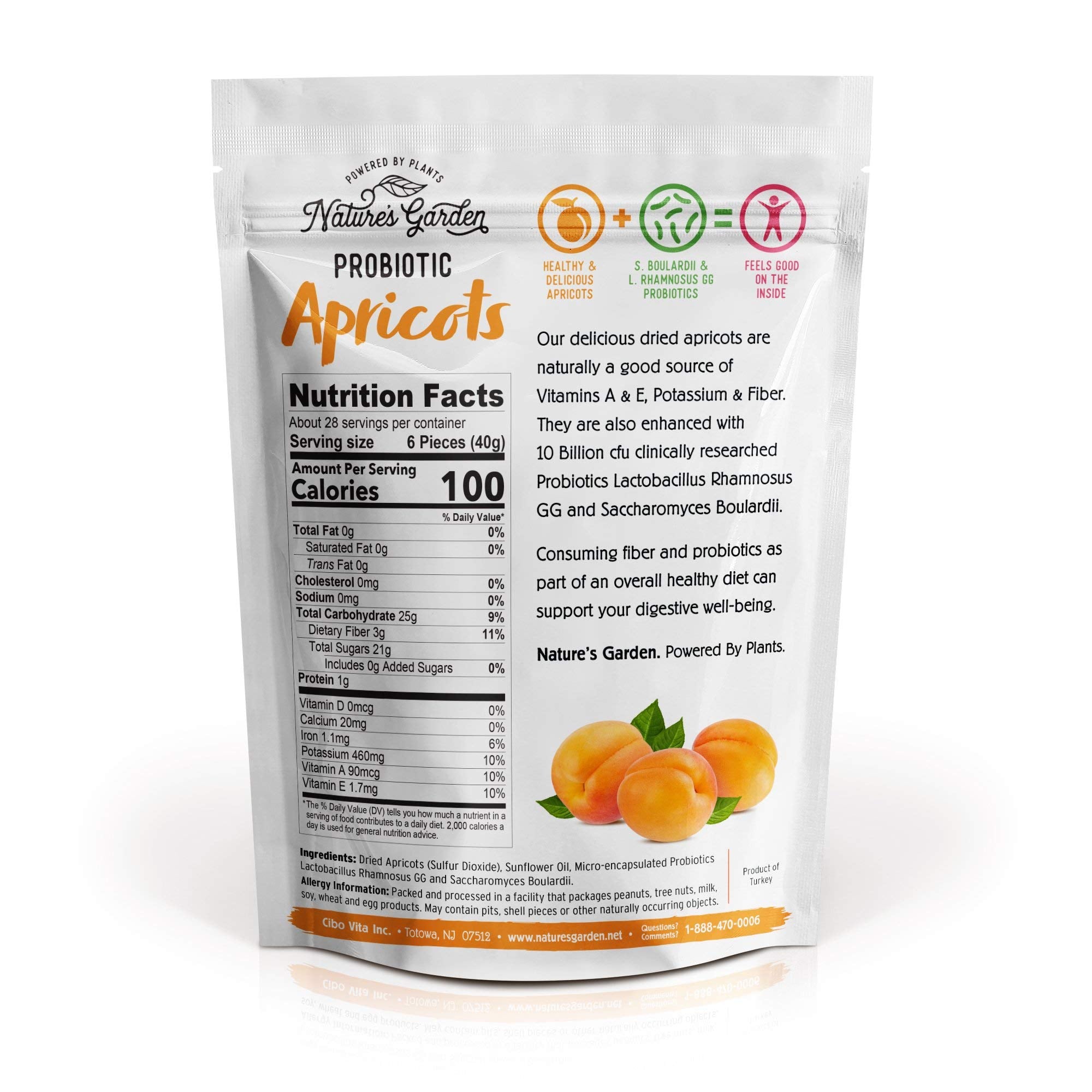 Nature's Garden albaricoques probióticos 40oz, fuente de fibra y energía sostenible