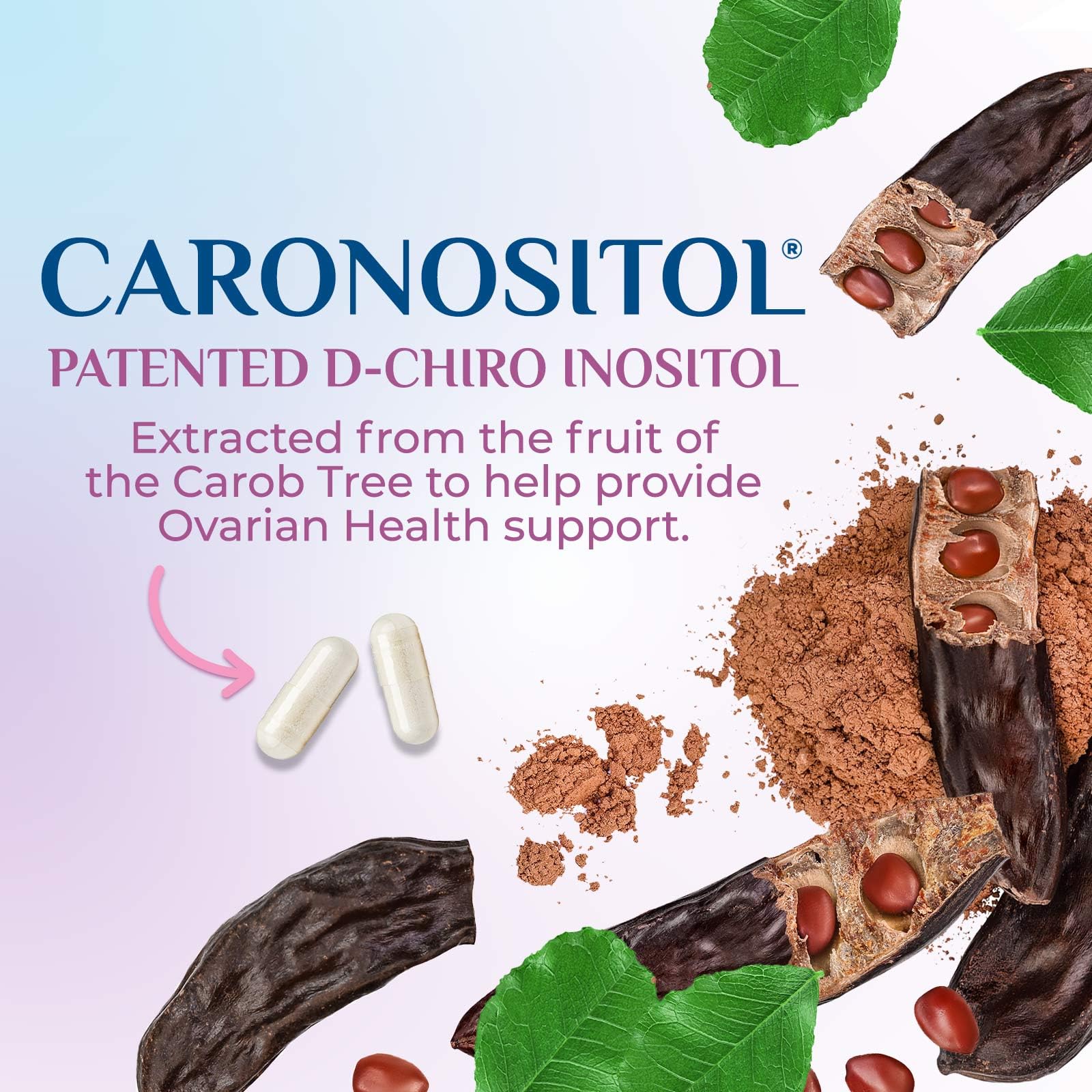 Nature's Glow cápsulas-myo-inositol-d-chiro destacan formato para absorción.