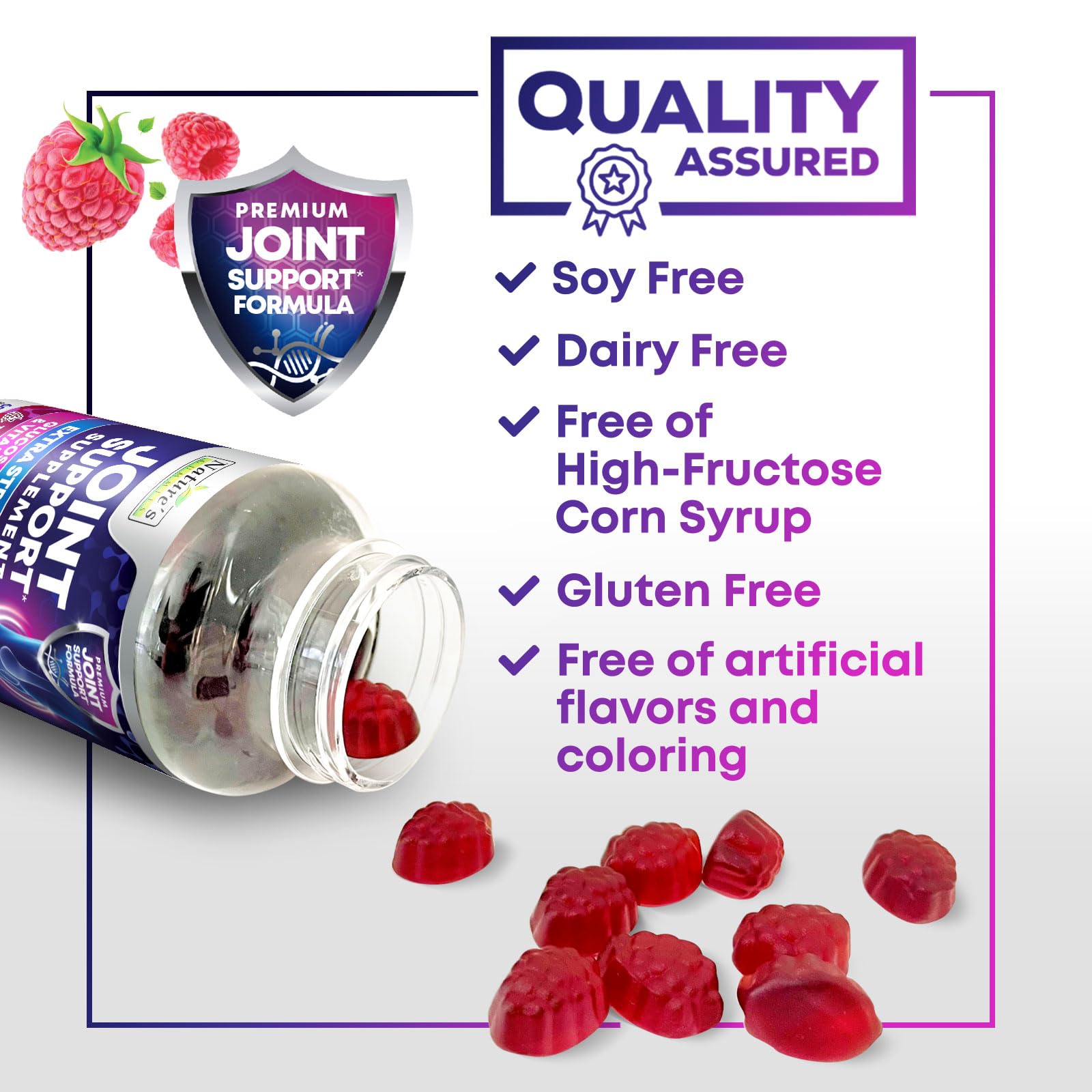 Nature's Gummies ingrediente glucosamina y condroitina, apoyo a articulaciones