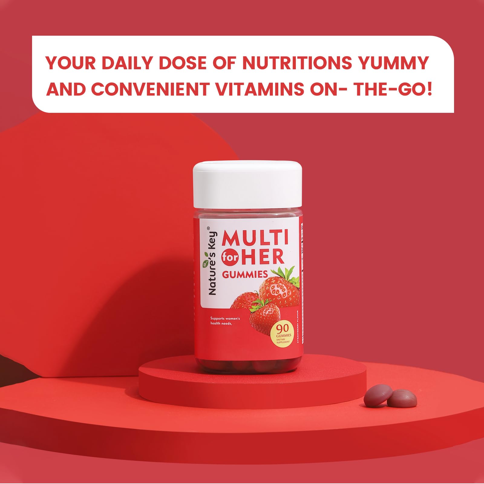 Nature's Key gominolas sabor fresa, apoyo inmunológico suave y agradable.