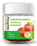 Nature's Key Ashwagandha Gummies: botella, apoyo diario para calma y foco.