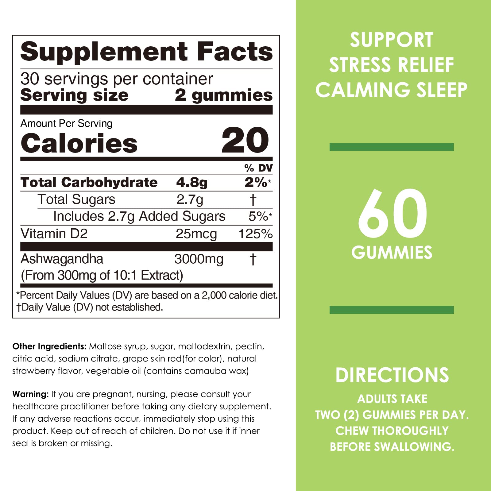 Nature's Key Ashwagandha Gummies: dosis de 3000 mg por porción para apoyo al bienestar.