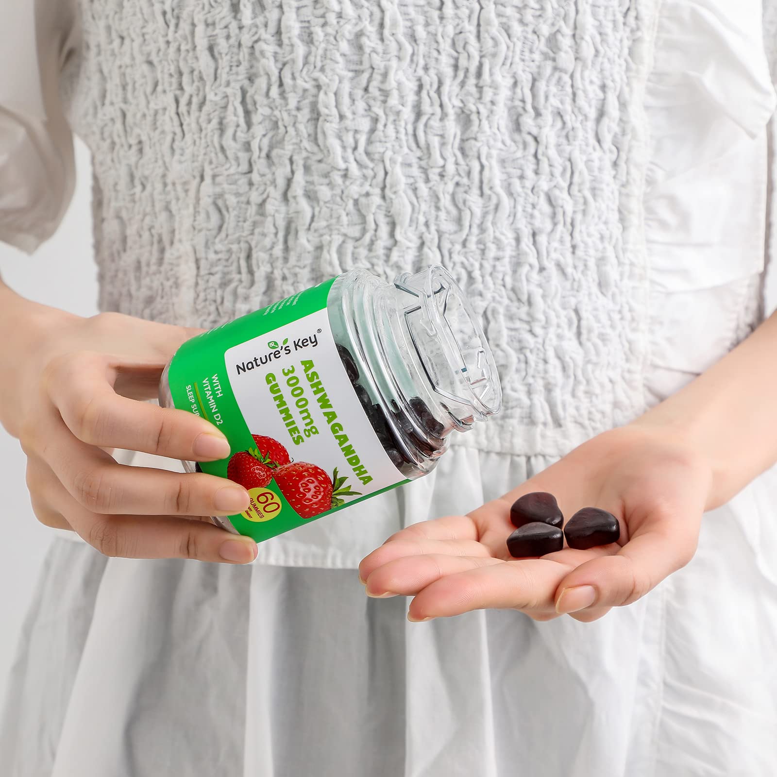 Nature's Key Ashwagandha Gummies: sin edulcorantes artificiales ni colorantes ni conservantes.