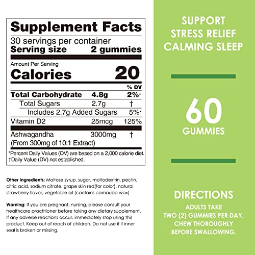 Nature's Key Ashwagandha Gummies etiqueta del frasco mostrando dosis para consumo diario