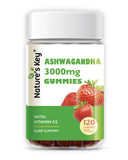 Nature's Key Ashwagandha Gummies frasco con sabor a fresa para apoyo del estado de ánimo