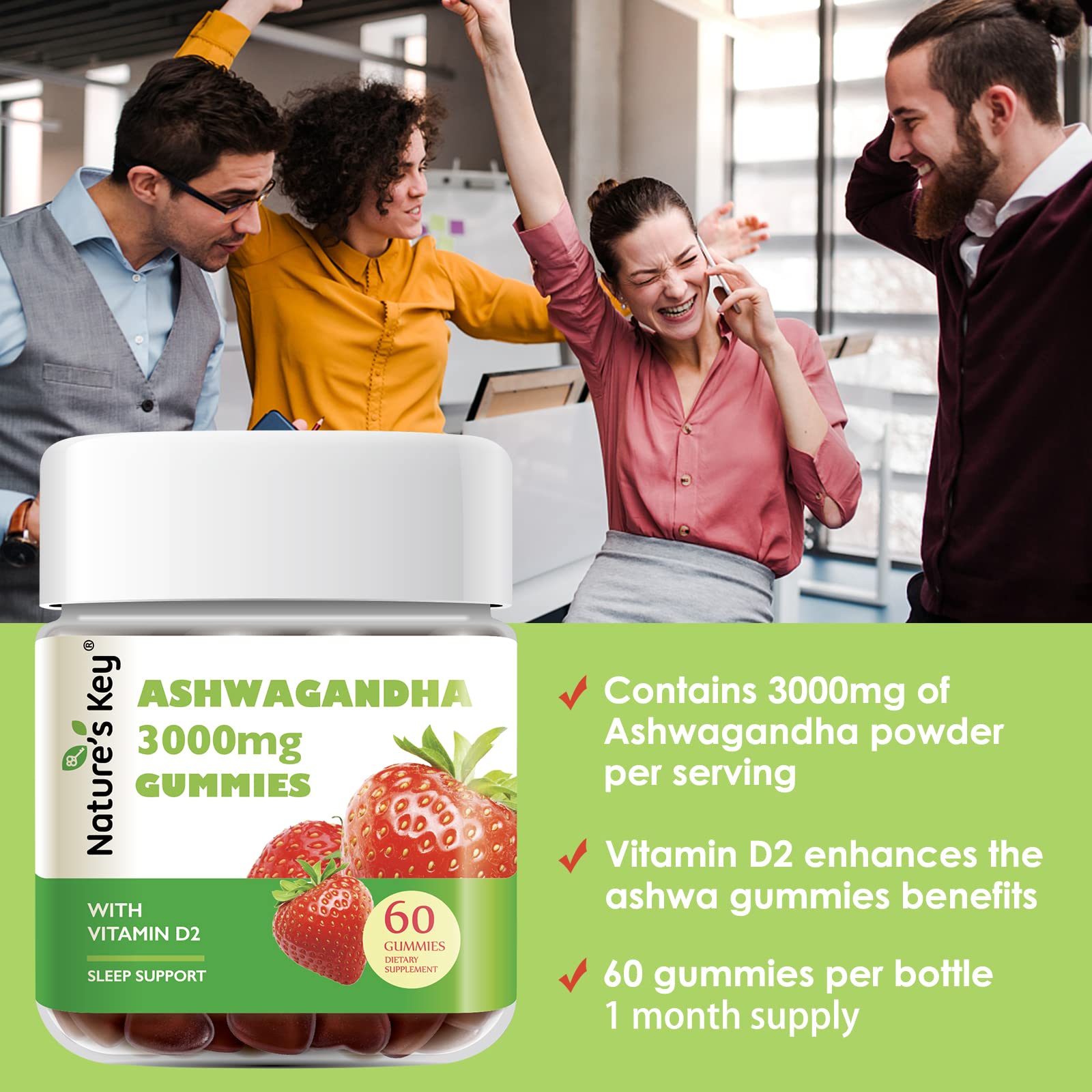 Nature's Key Ashwagandha Gummies: con vitamina D2 para mejor absorción.