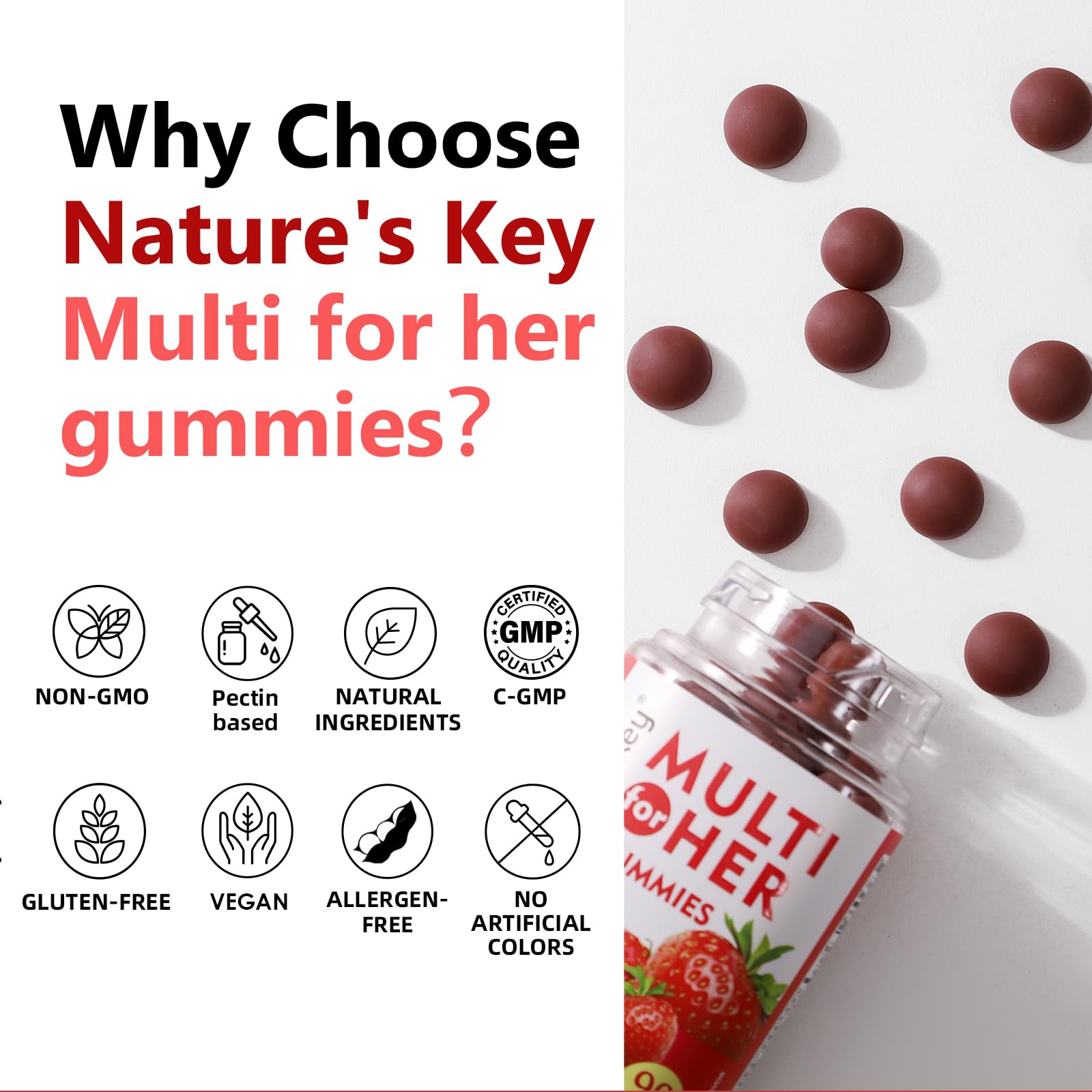 Nature's Key botella 90 gominolas, fácil manejo para mujeres ocupadas.