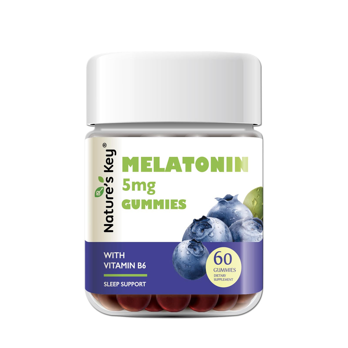 Gomitas Nature's Key Melatonina en botella con sabor arándano para descanso suave