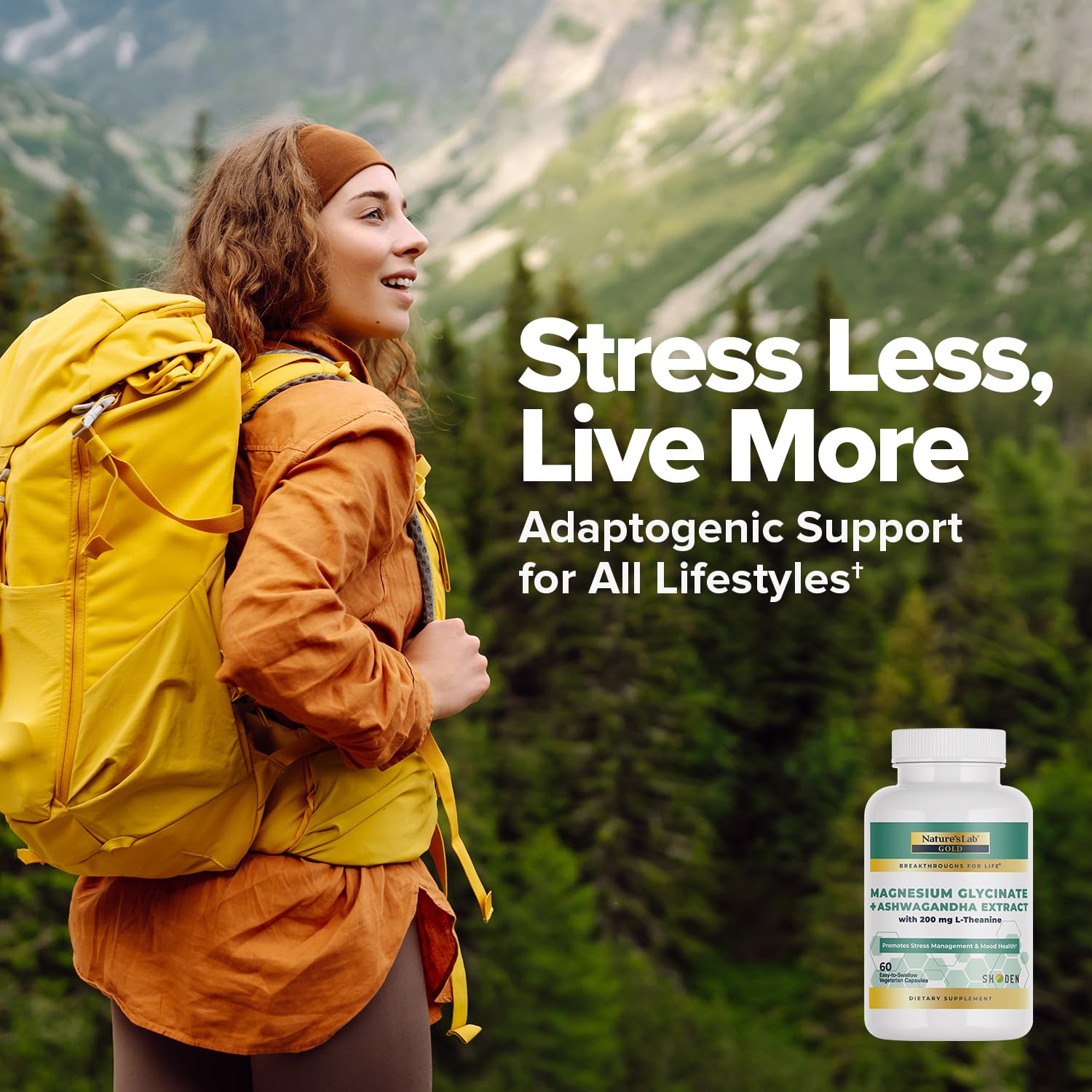 Nature's Lab Gold Ashwaganda Shoden, 60 mg, adaptógeno premium para estrés diario.
