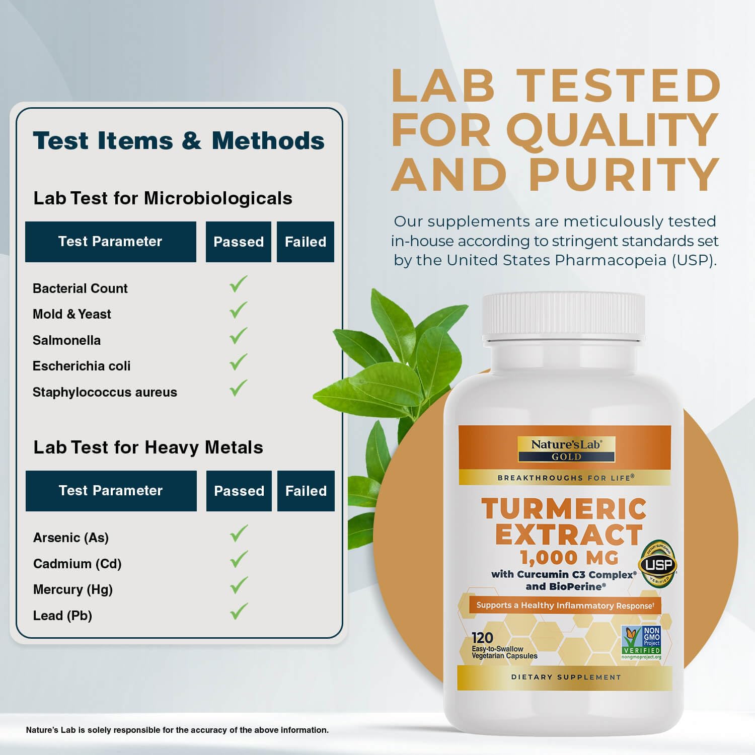 Nature's Lab Curcumin C3 Complex: fórmula respaldada por ciencia para una respuesta inflamatoria equilibrada.