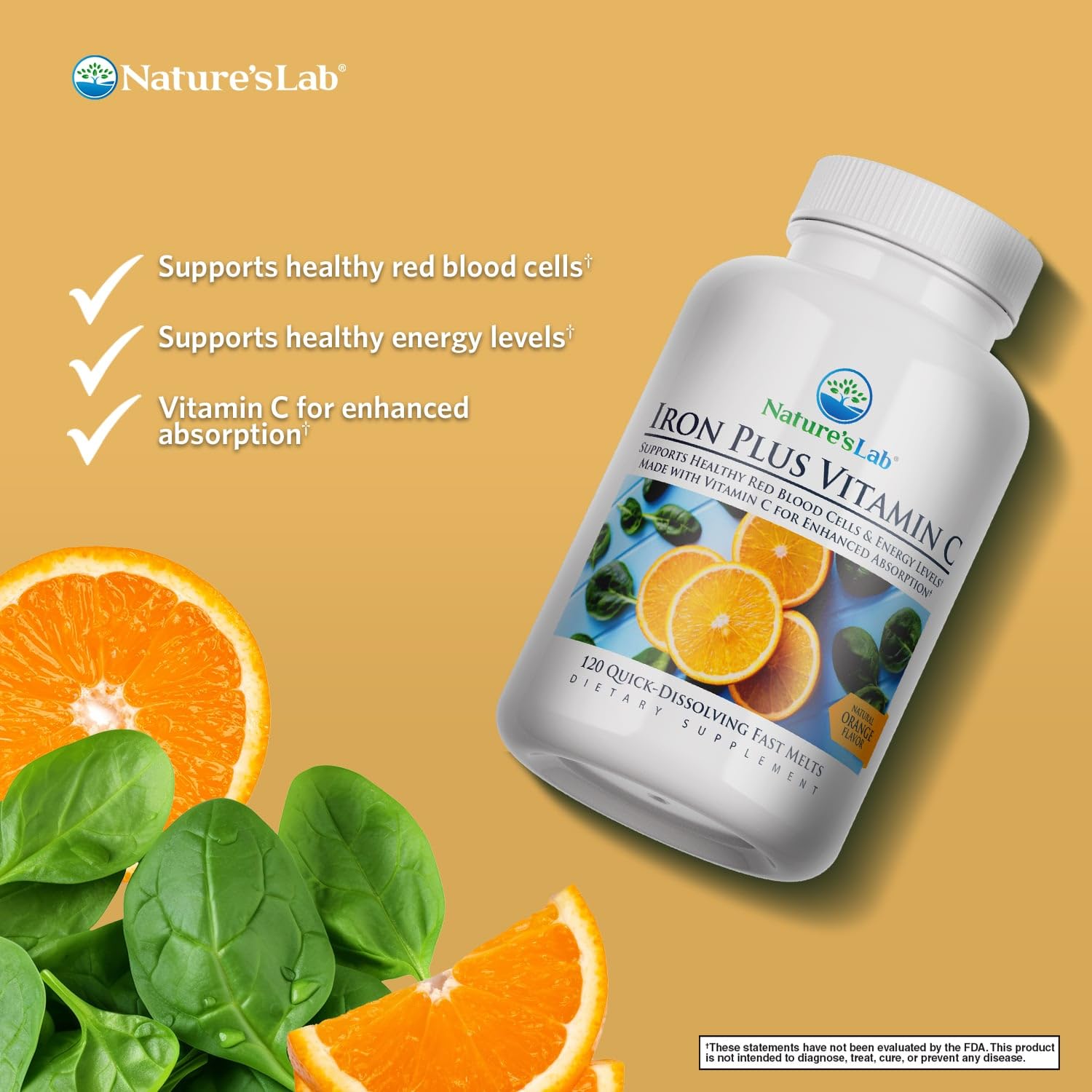 Nature's Lab Iron Plus Fast Melt etiqueta: calidad y lista de ingredientes