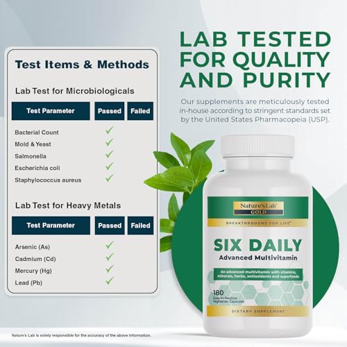 Nature's Lab Six Daily Advanced Multivitamin, ingredientes clave, apoyo a metabolismo saludable.