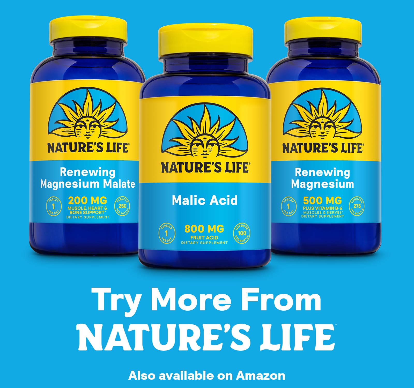 Nature's Life Ácido Málico: envase compacto para almacenamiento.