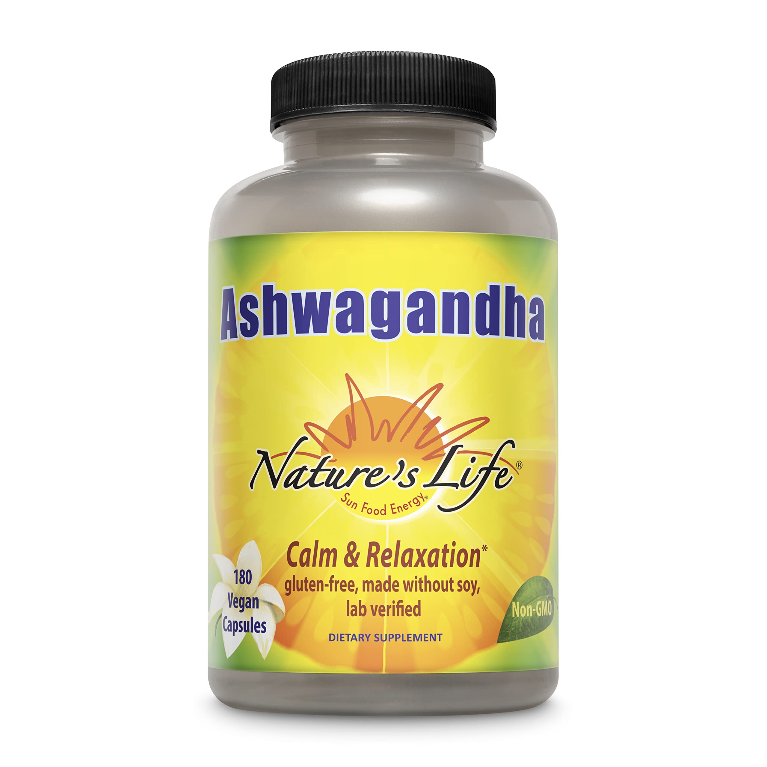 Nature's Life ashwagandha cápsulas en frasco para relajación diaria