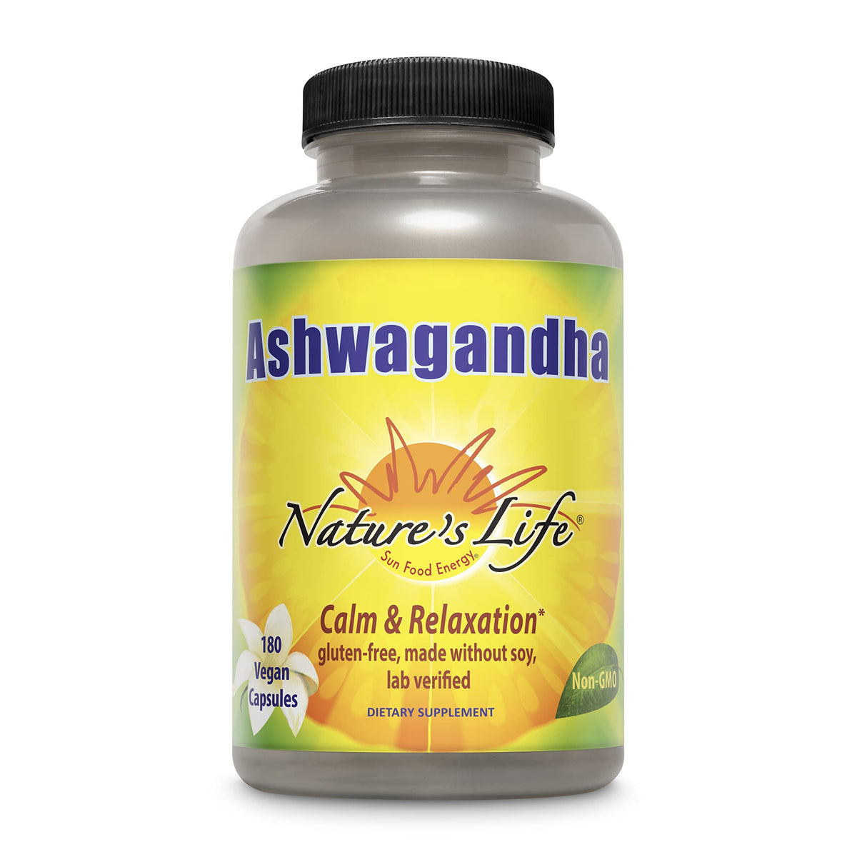 Nature's Life ashwagandha cápsulas en frasco para relajación diaria