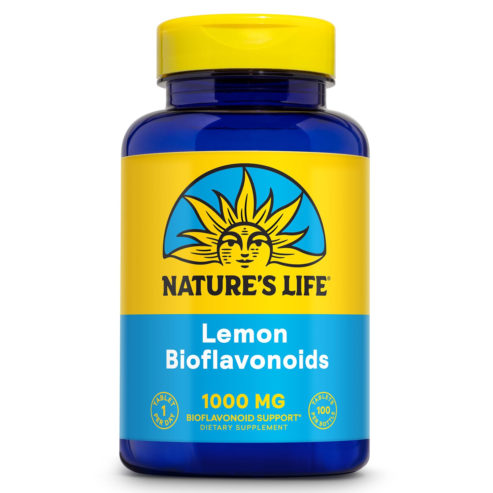 Nature's Life bioflavonoides de limón, botella frontal para uso diario y bienestar.