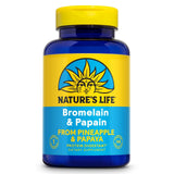Nature's Life bromelina y papaina cápsulas para apoyo digestivo suave tras las comidas.