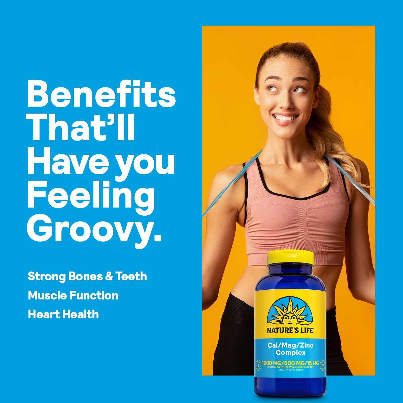 Nature's Life Cal Mag Zinc etiqueta GMP, garantía de calidad y seguridad