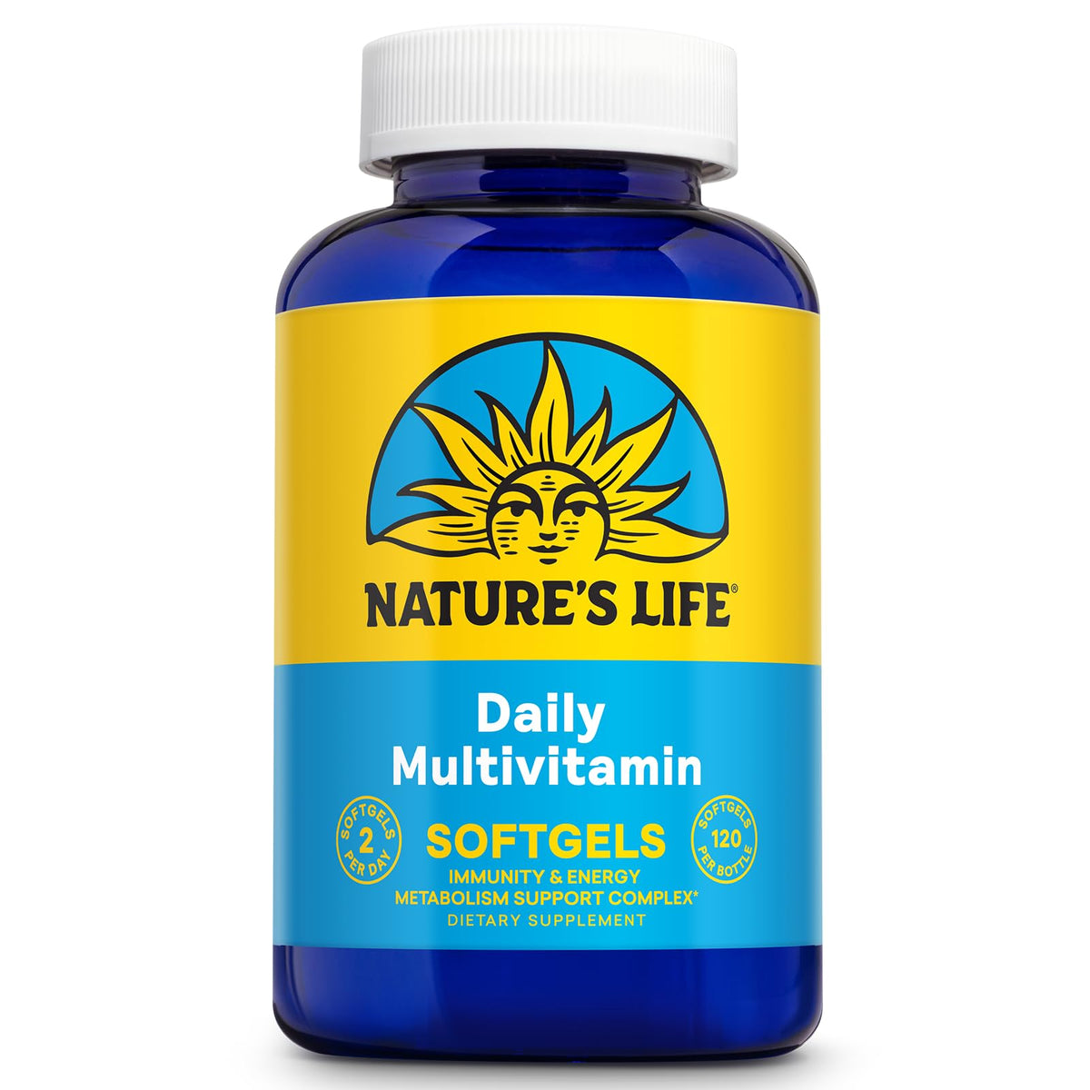Nature's Life multivitamínico en envase con cápsulas blandas para nutrición diaria