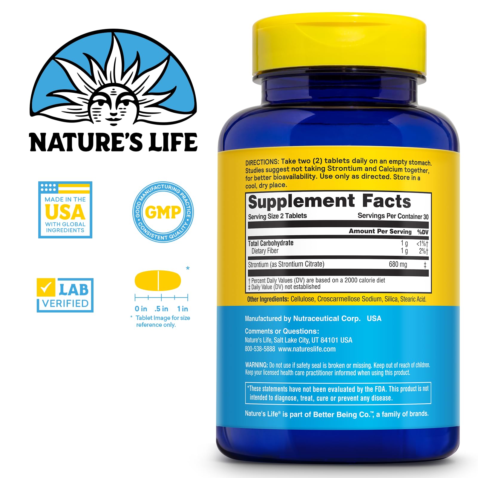 Nature's Life etiqueta del producto Citrato de Estroncio, fórmula de alta absorción.