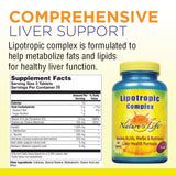 Nature's Life Lipotropic Complex, etiqueta clara con ingredientes clave para soporte hepático.