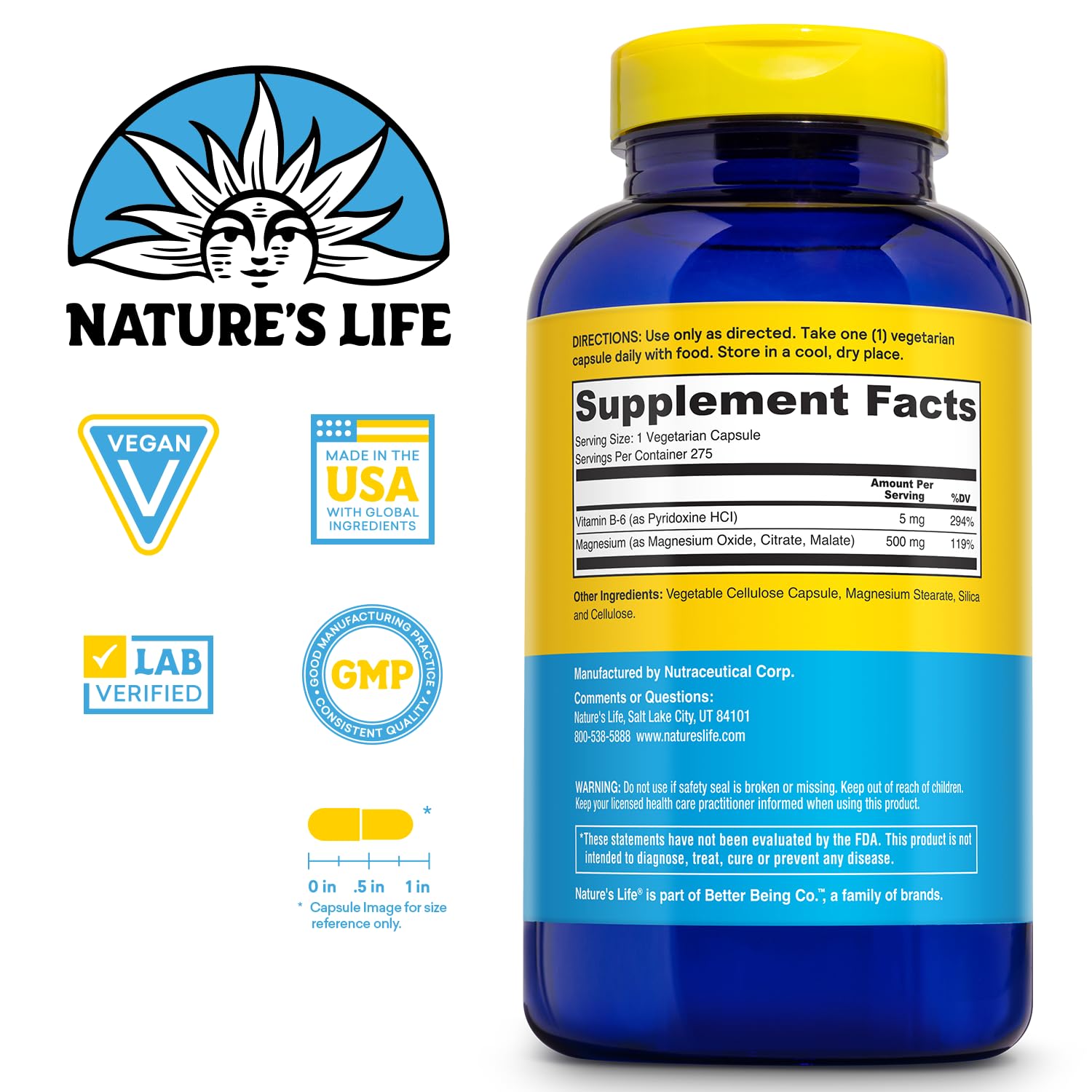 Nature's Life cápsulas de magnesio Citrato-Malato-Oxido para absorción diaria