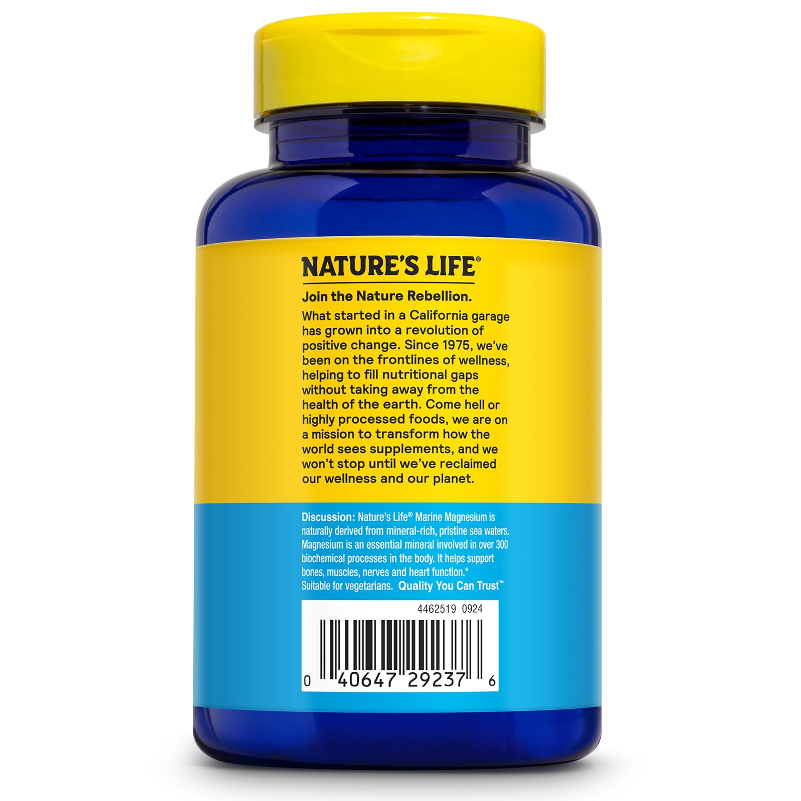 Nature's Life magnesio marino: frasco de 100 cápsulas vegetarianas
