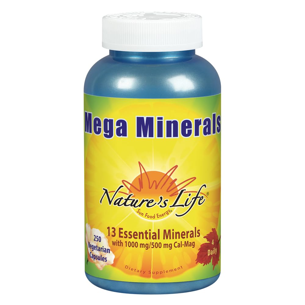 Nature's Life Mega Minerals cápsulas vegetarianas para apoyo nutricional diario.