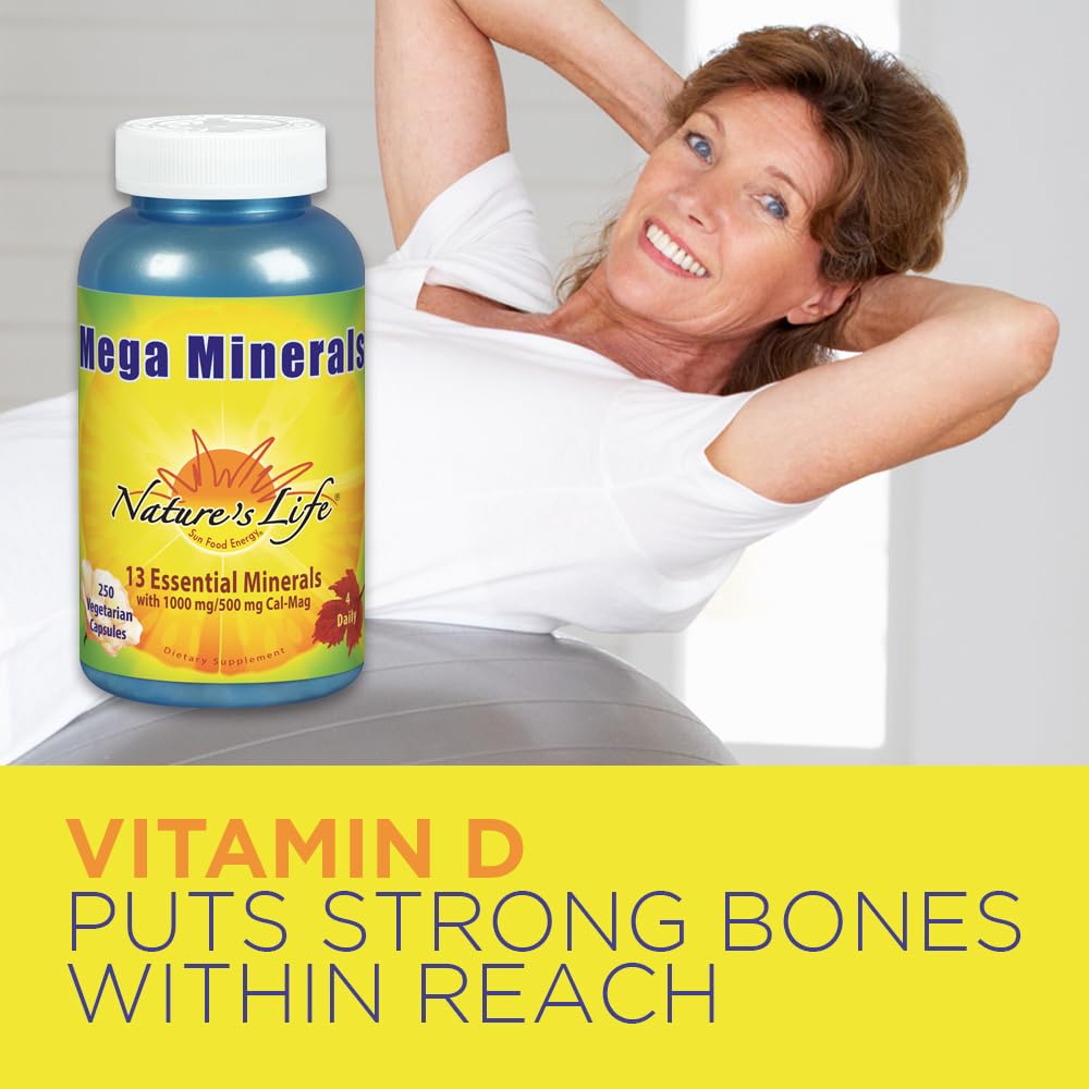 Nature's Life Mega Minerals con vitamina D3 para apoyar la absorción de calcio.