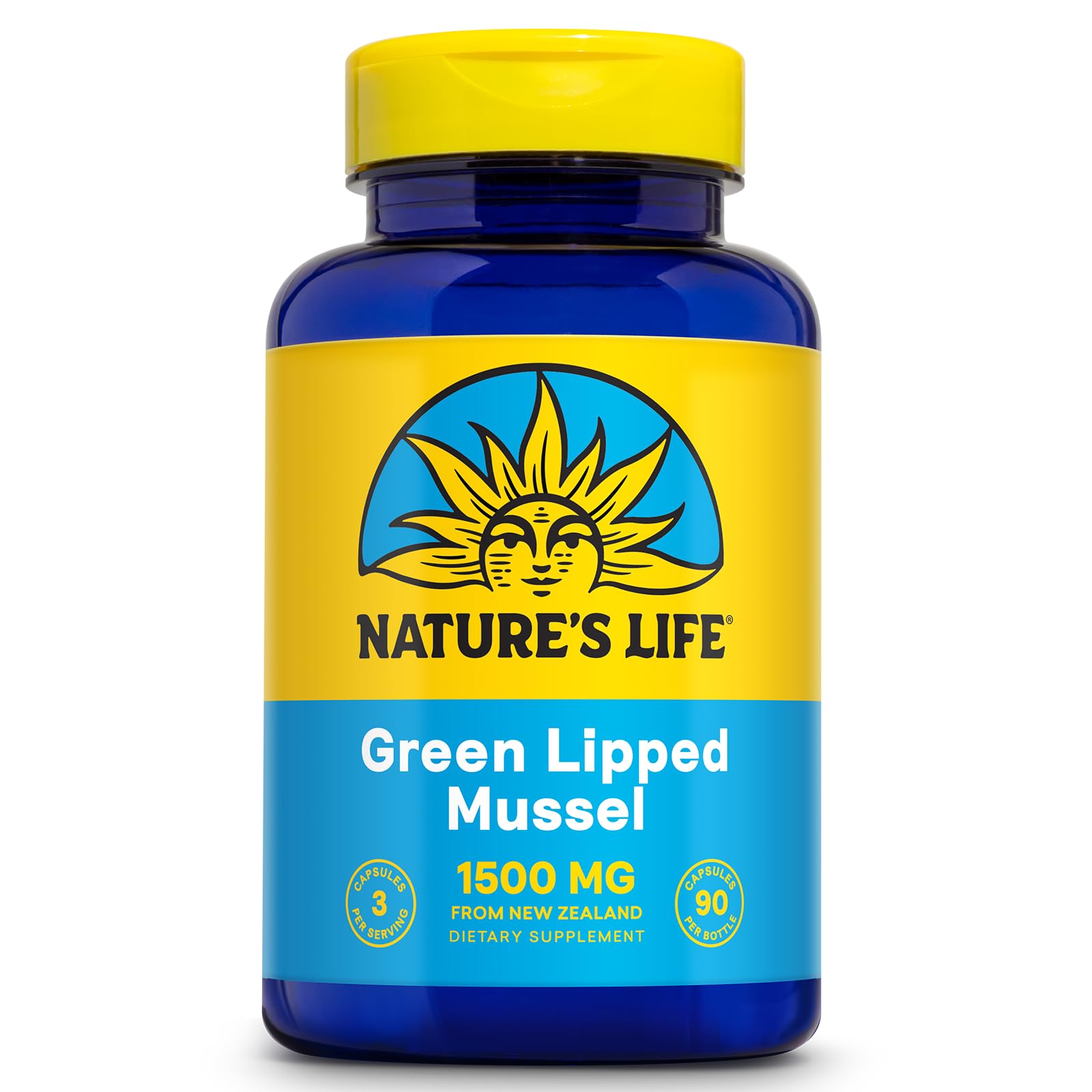 Nature's Life Mejillón Verde 1500 mg, botella para uso diario y bienestar articular.