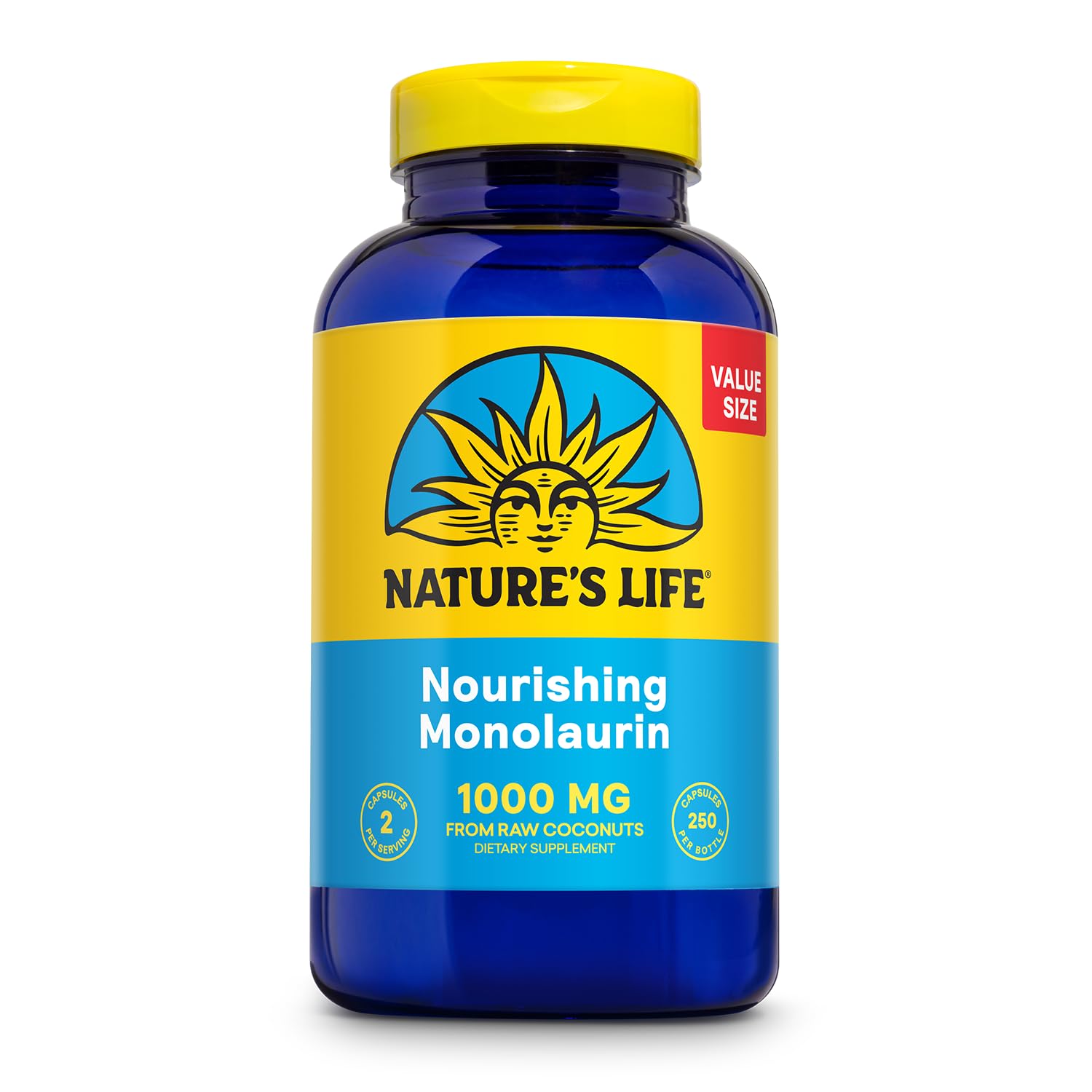 Nature's Life Monolaurin 1000 mg, botella frontal, posible apoyo al bienestar general