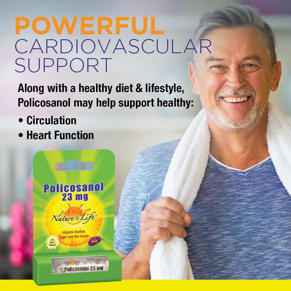 Nature's Life Policosanol 23mg uso diario recomendado en rutina saludable.