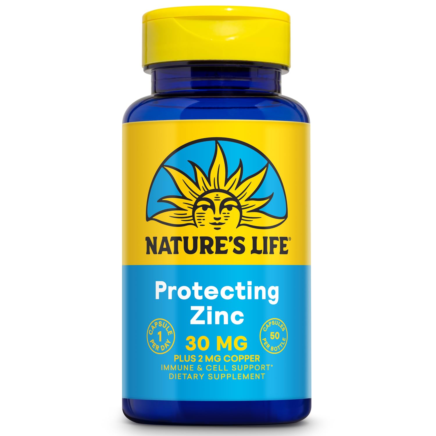 Nature's Life Zinc Picolinato 30mg, frasco de cápsulas, posible apoyo al bienestar diario