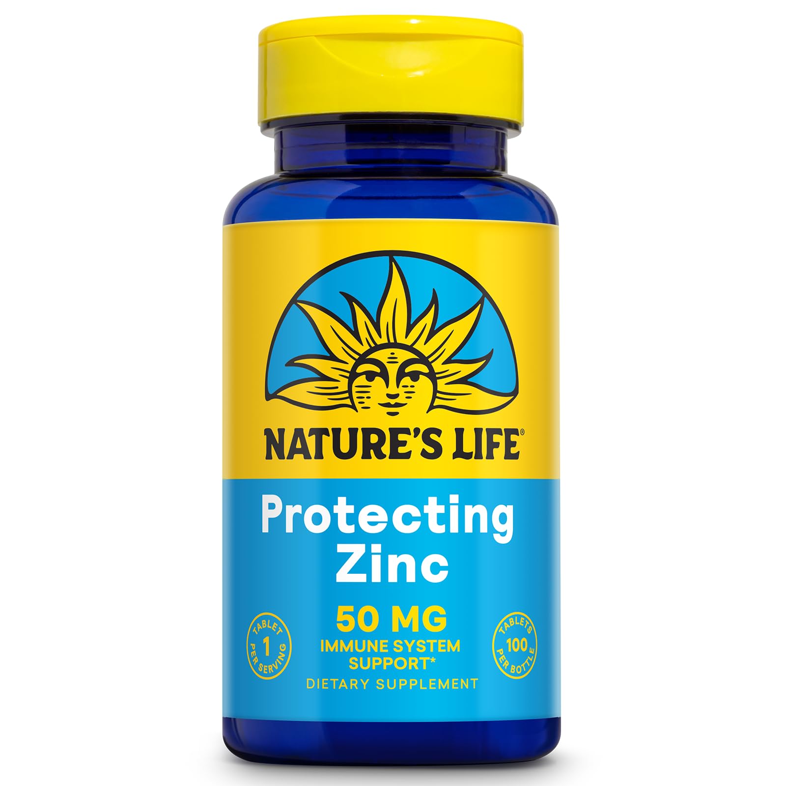 Nature's Life zinc protector botella con etiqueta, apoyo potencial para el sistema inmune.