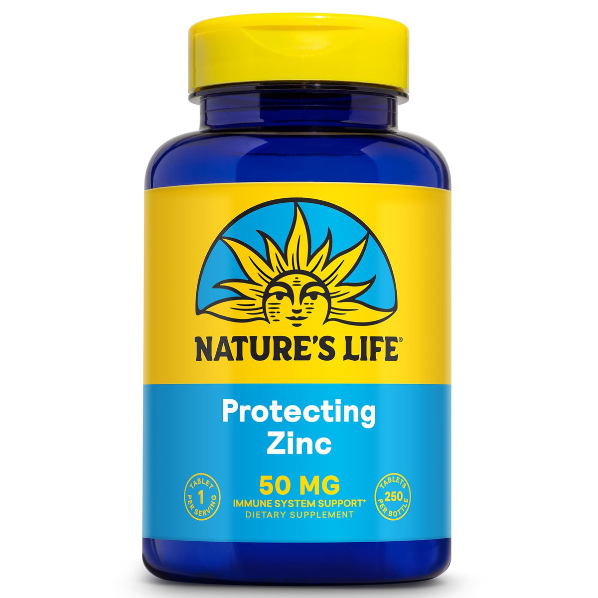 Nature's Life Zinc Protegido 50 mg en bote, soporte diario de inmunidad.