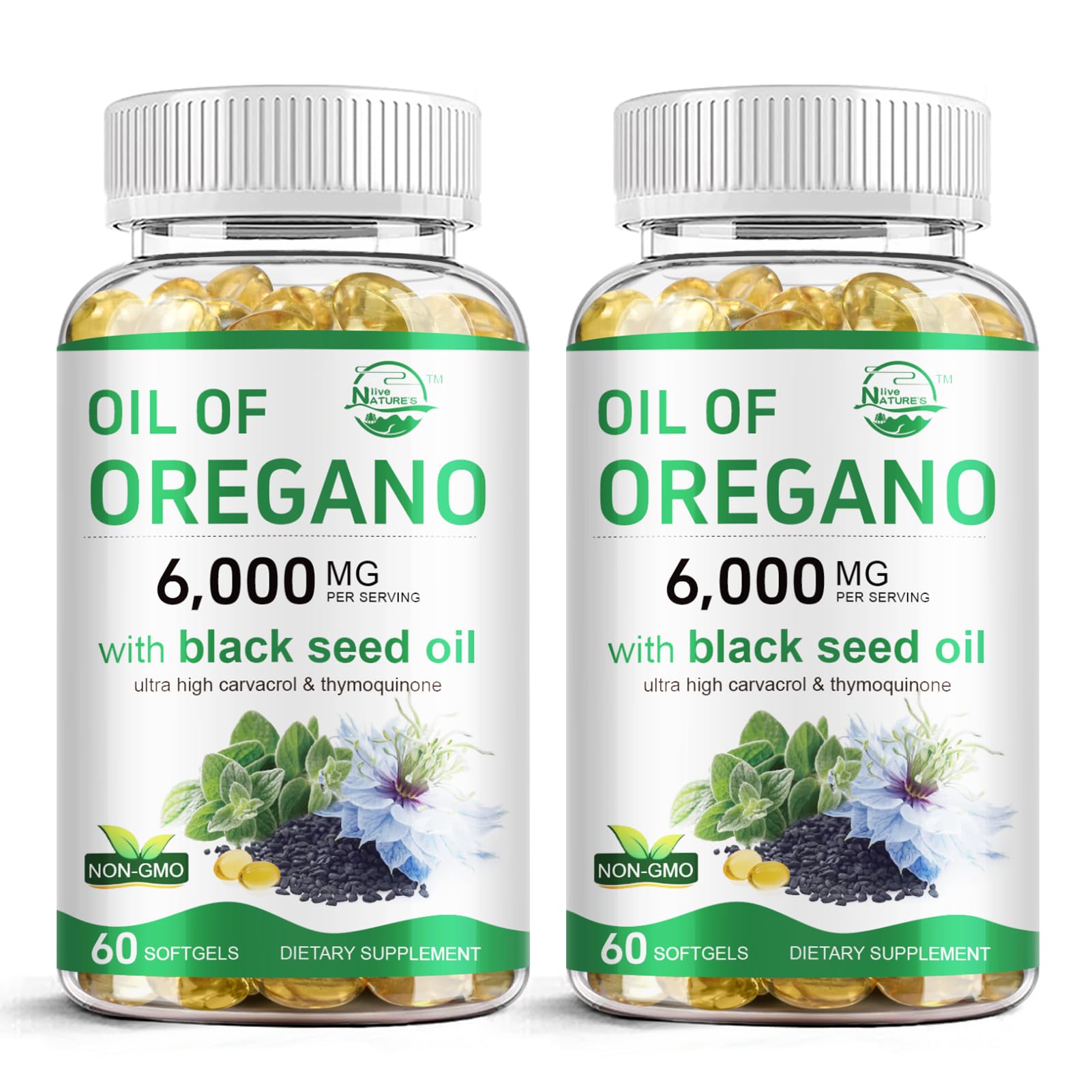 Nature's live aceite de oregano dos en uno en cápsula para apoyo inmunológico