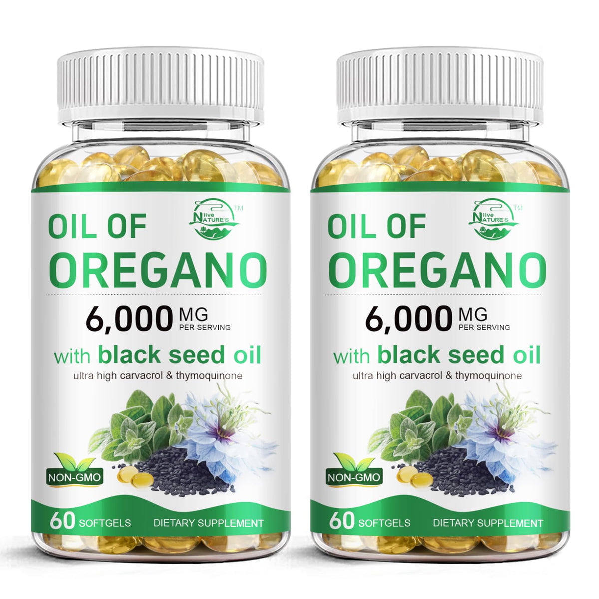 Nature's live aceite de oregano dos en uno en cápsula para apoyo inmunológico