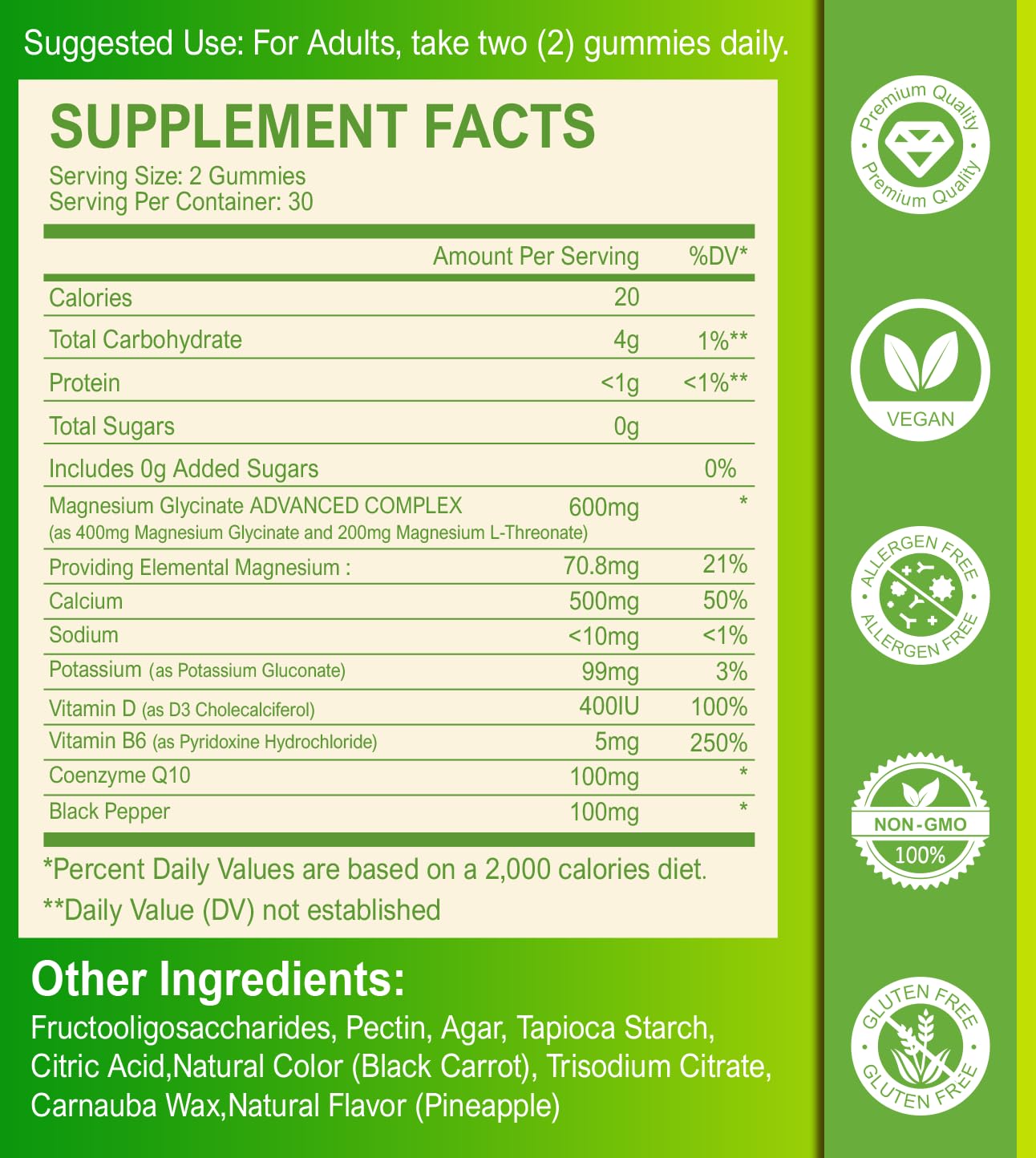 Nature's Live etiqueta de ingredientes, información de bienestar diario