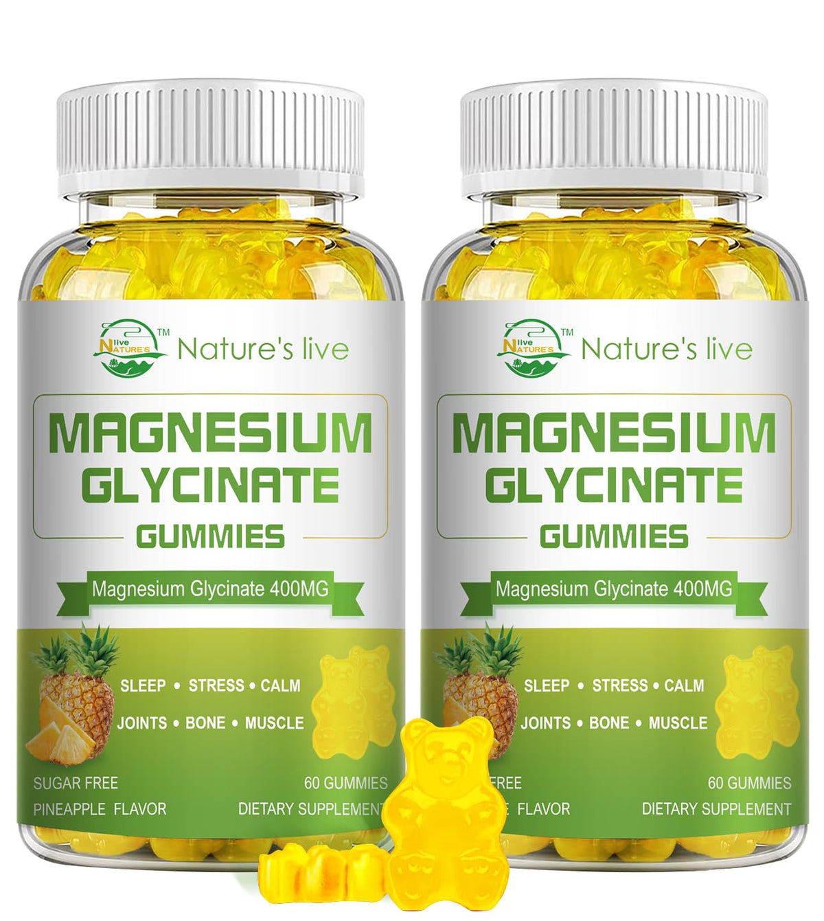 Nature's Live gomitas magnesio glicinato sabor frambuesa, relajación diaria