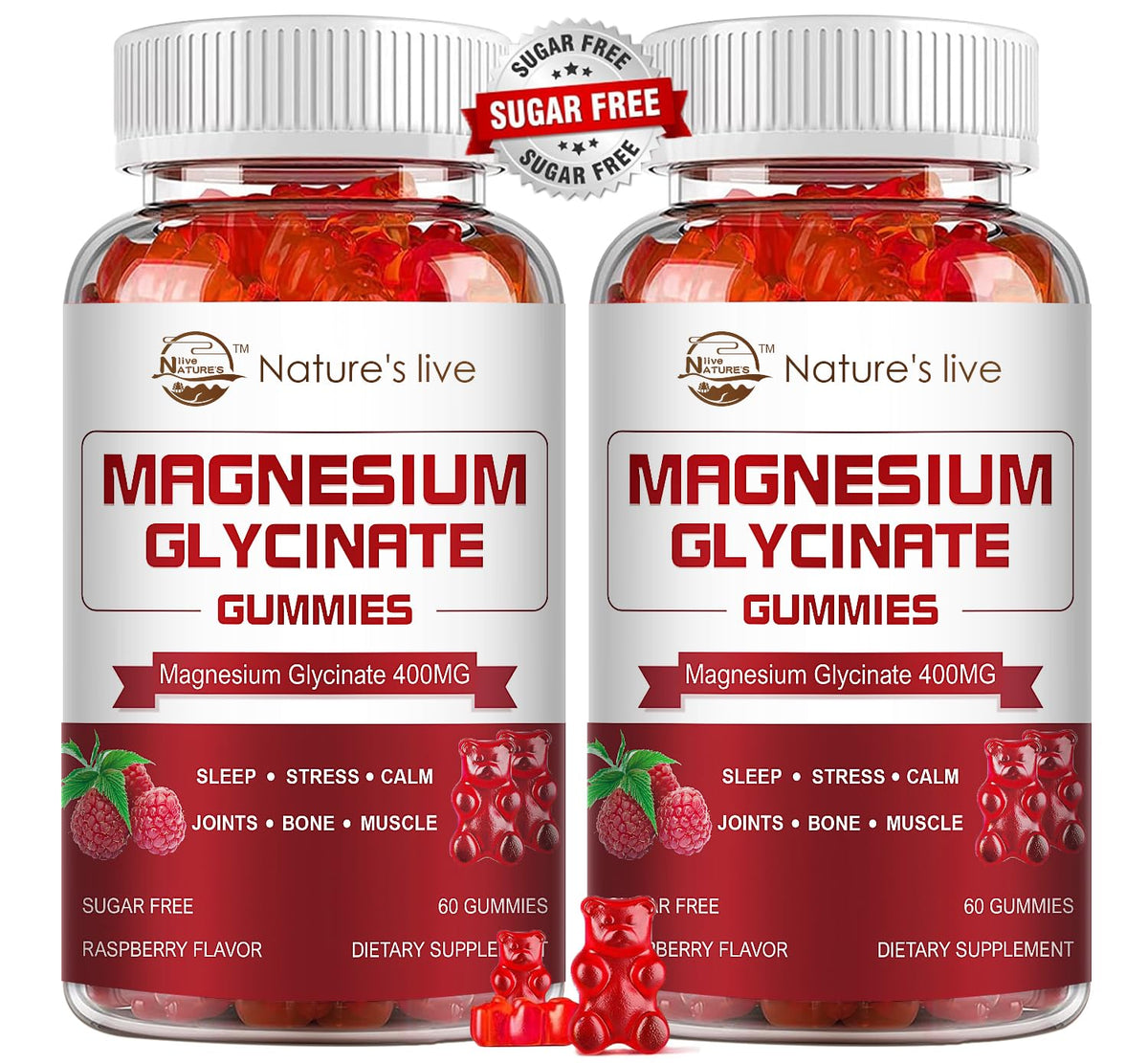 Nature's live gomitas magnesio envase práctico para uso diario.