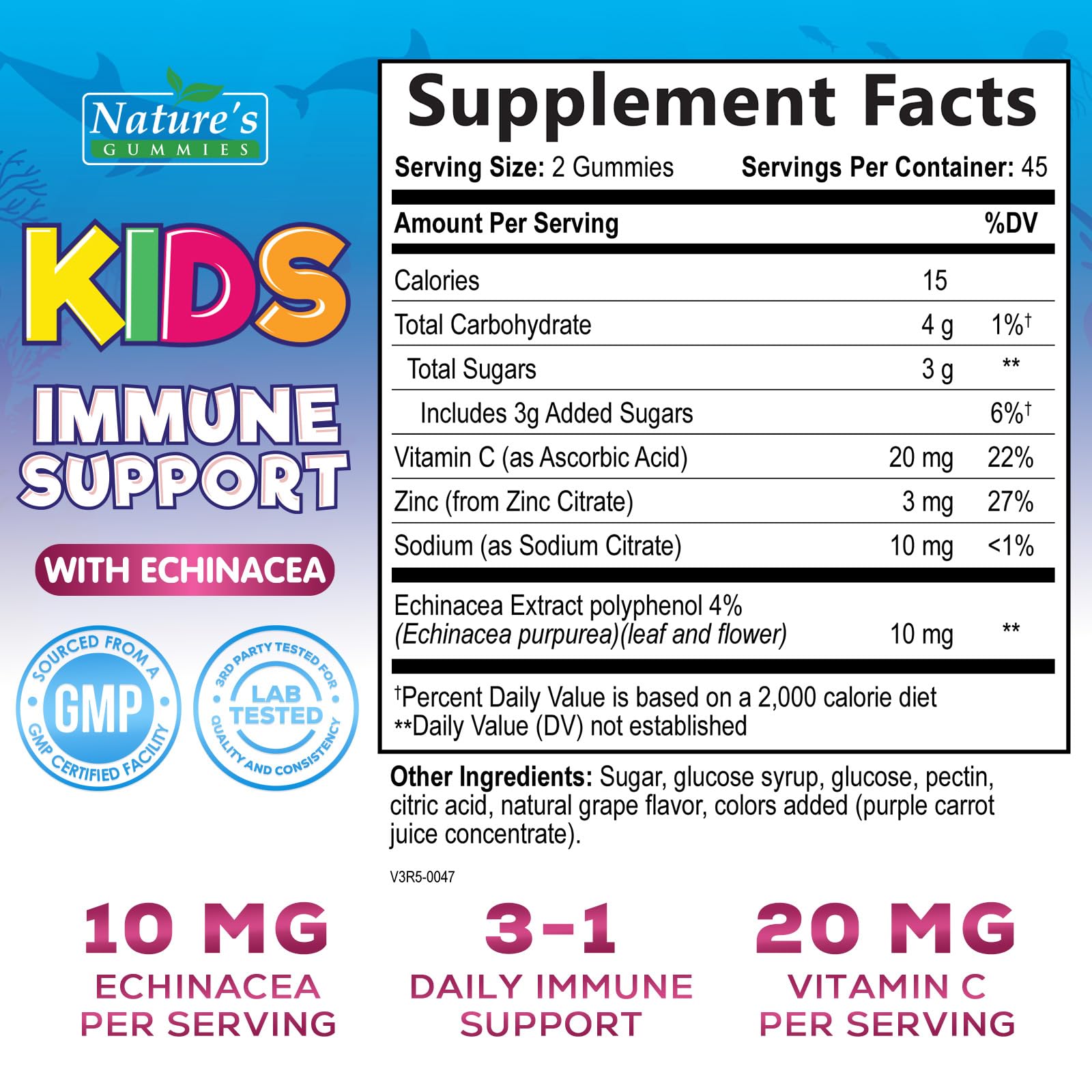 Nature's Nutrition gomitas inmunidad para niños, sabor bayas, formato práctico para la rutina.