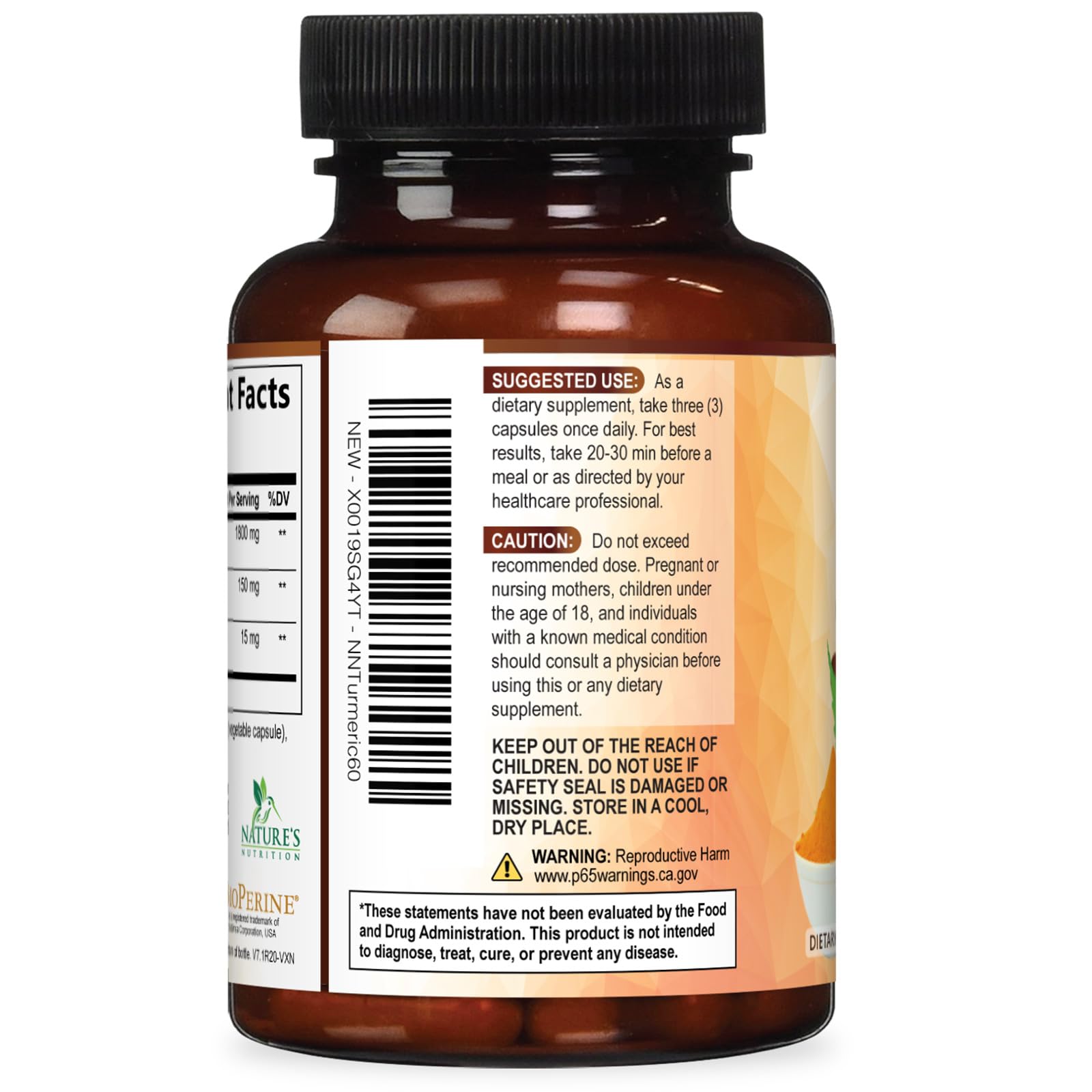 Nature's Nutrition aroma terroso de cúrcuma, cápsulas de bienestar